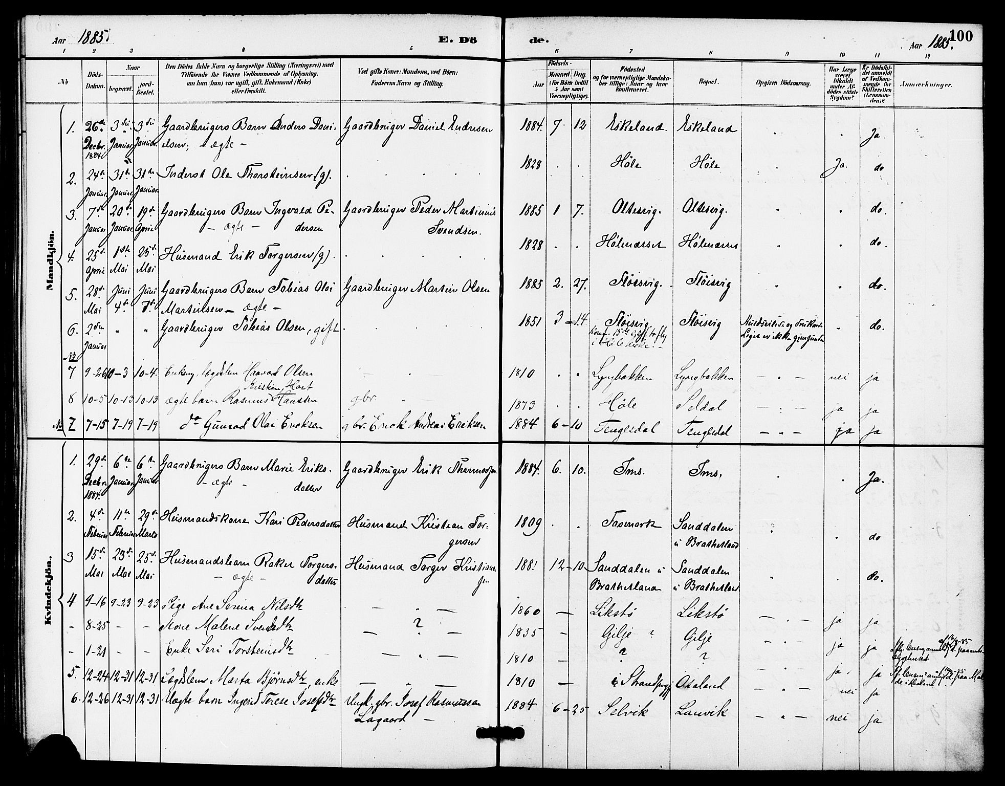 Høgsfjord sokneprestkontor, SAST/A-101624/H/Ha/Haa/L0005: Parish register (official) no. A 5, 1885-1897, p. 100