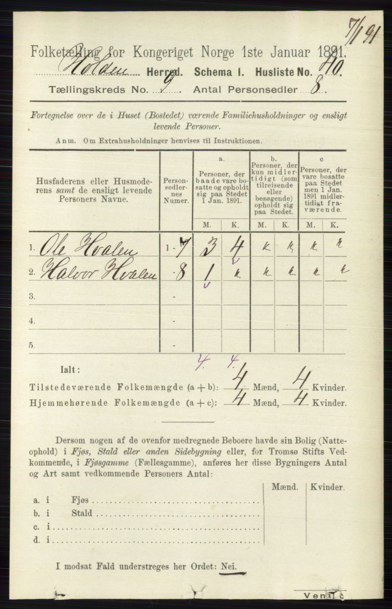 RA, 1891 census for 0819 Holla, 1891, p. 4087