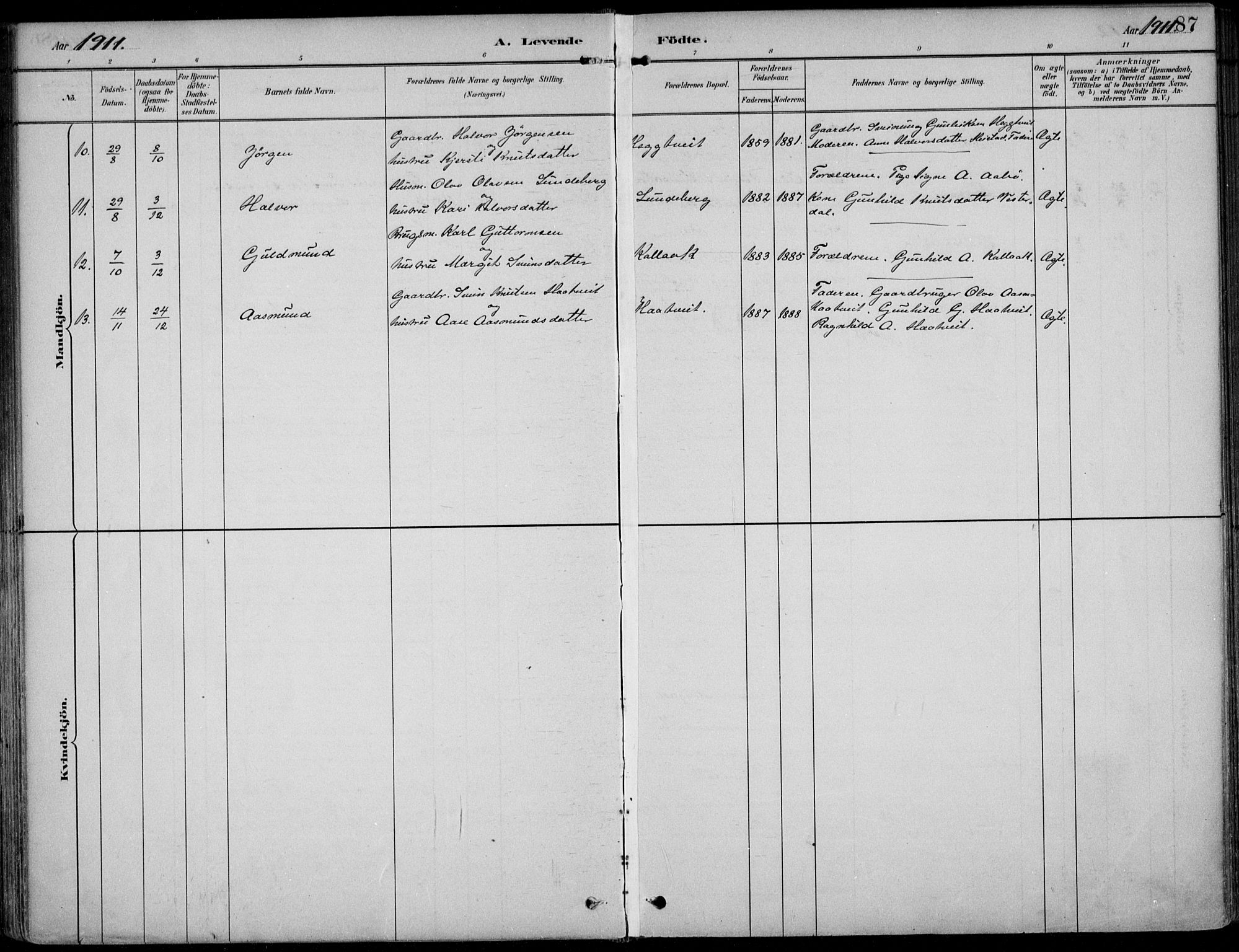 Kviteseid kirkebøker, SAKO/A-276/F/Fb/L0002: Parish register (official) no. II 2, 1882-1916, p. 87