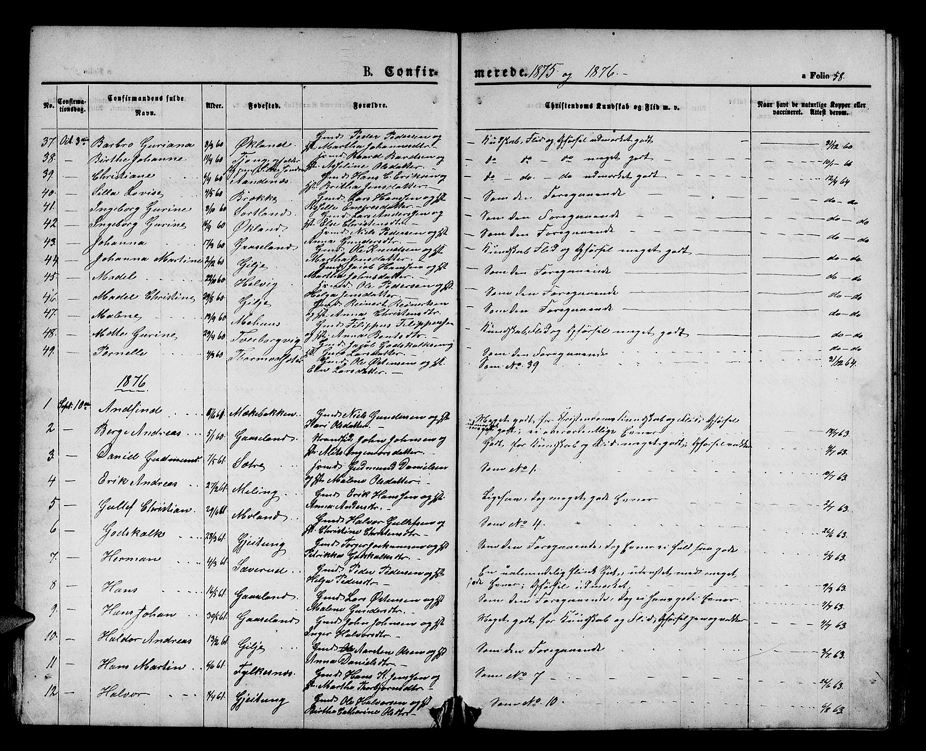 Finnås sokneprestembete, AV/SAB-A-99925/H/Ha/Hab/Habb/L0002: Parish register (copy) no. B 2, 1871-1881, p. 58