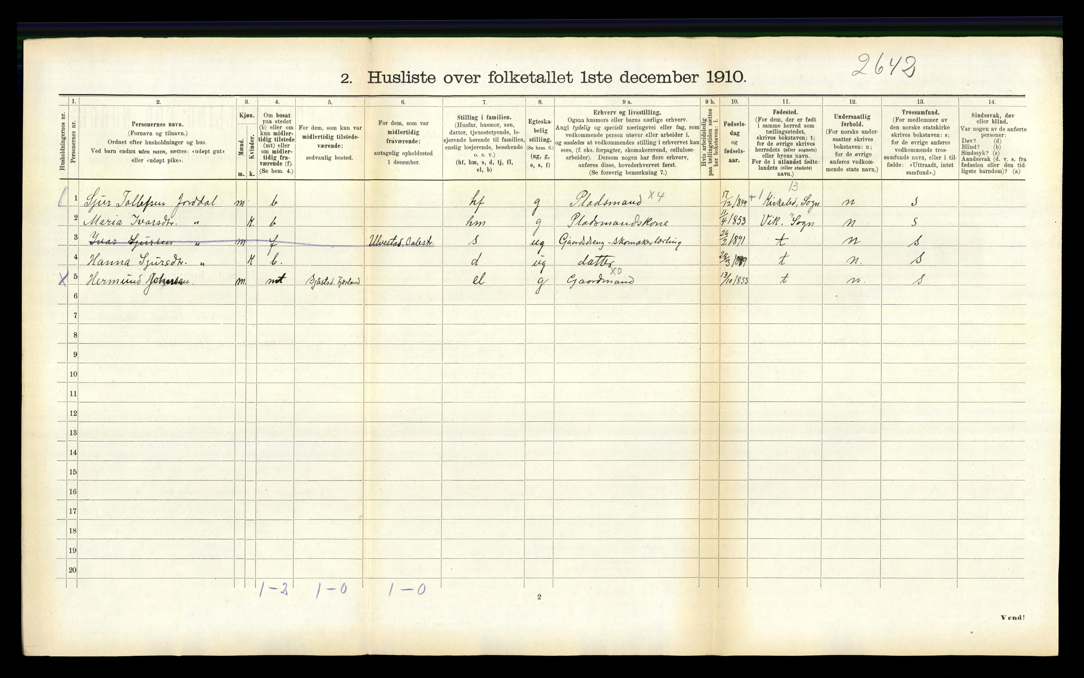 RA, 1910 census for Balestrand, 1910, p. 521