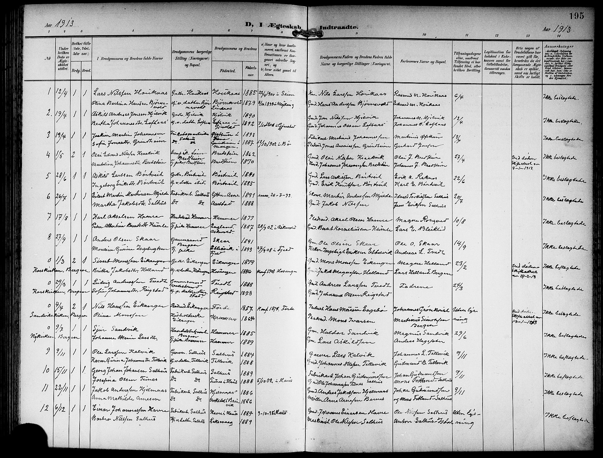 Hamre sokneprestembete, SAB/A-75501/H/Ha/Hab: Parish register (copy) no. B 4, 1898-1919, p. 195