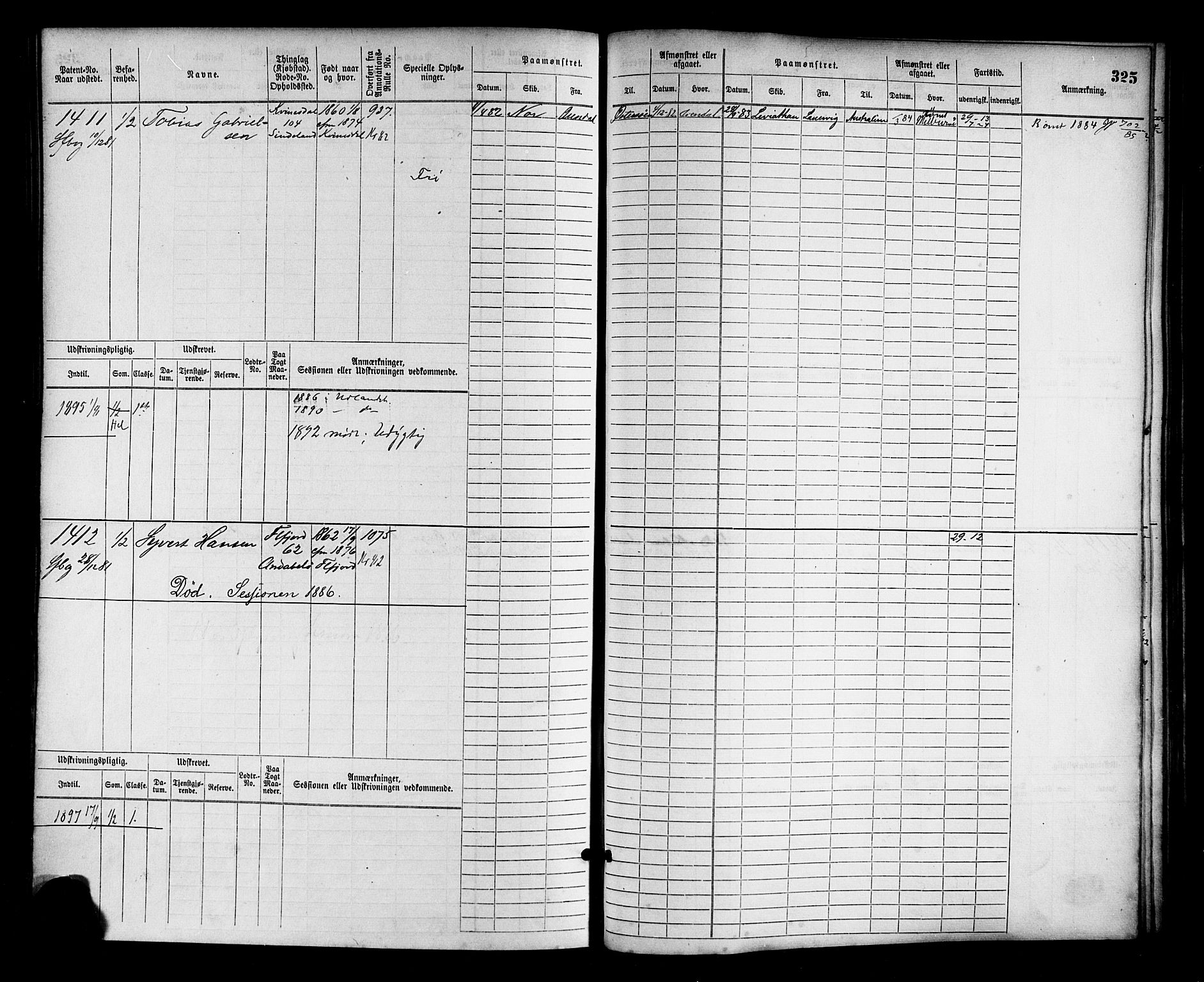 Flekkefjord mønstringskrets, SAK/2031-0018/F/Fb/L0002: Hovedrulle nr 765-1514, N-5, 1868-1900, p. 330