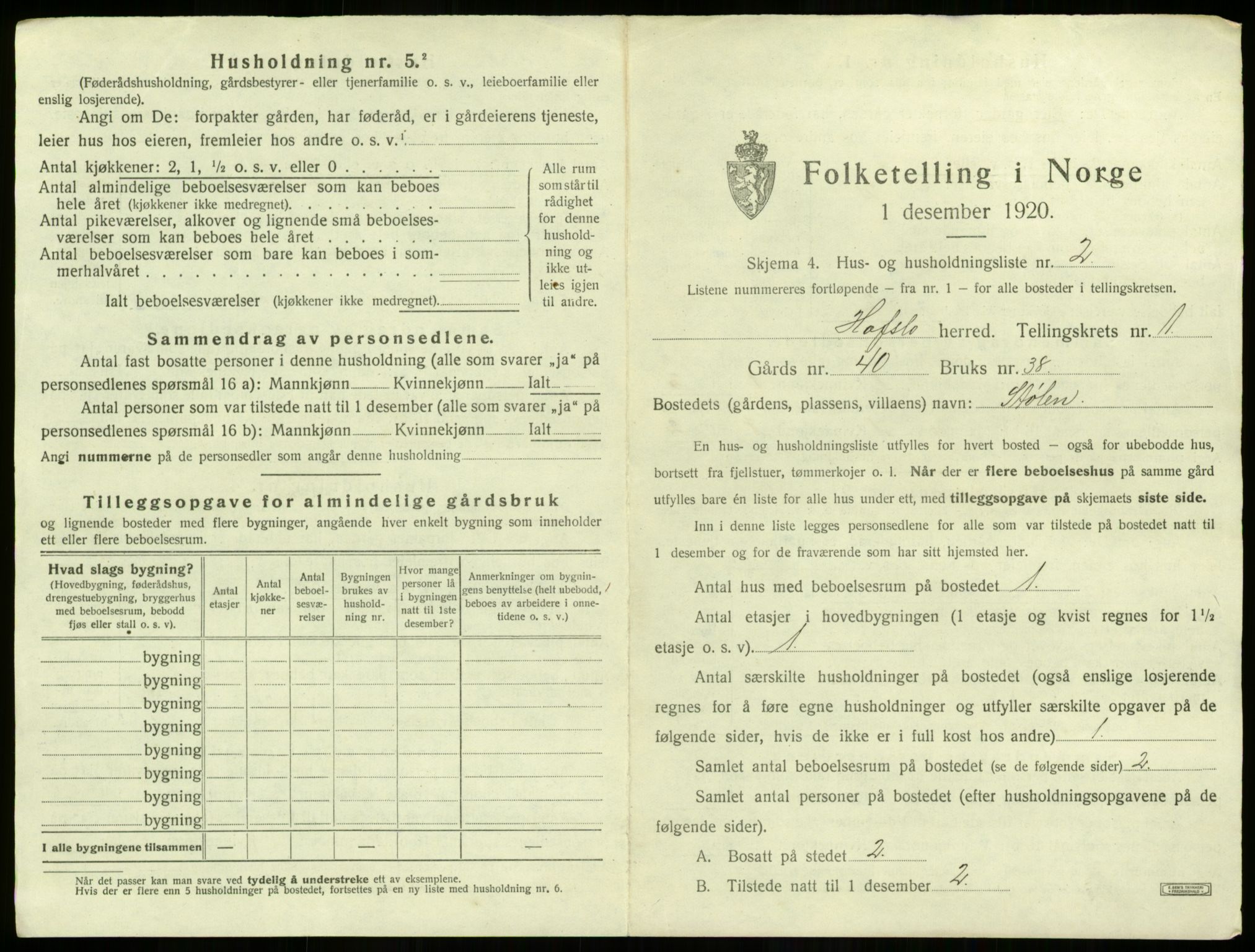 SAB, 1920 census for Hafslo, 1920, p. 38