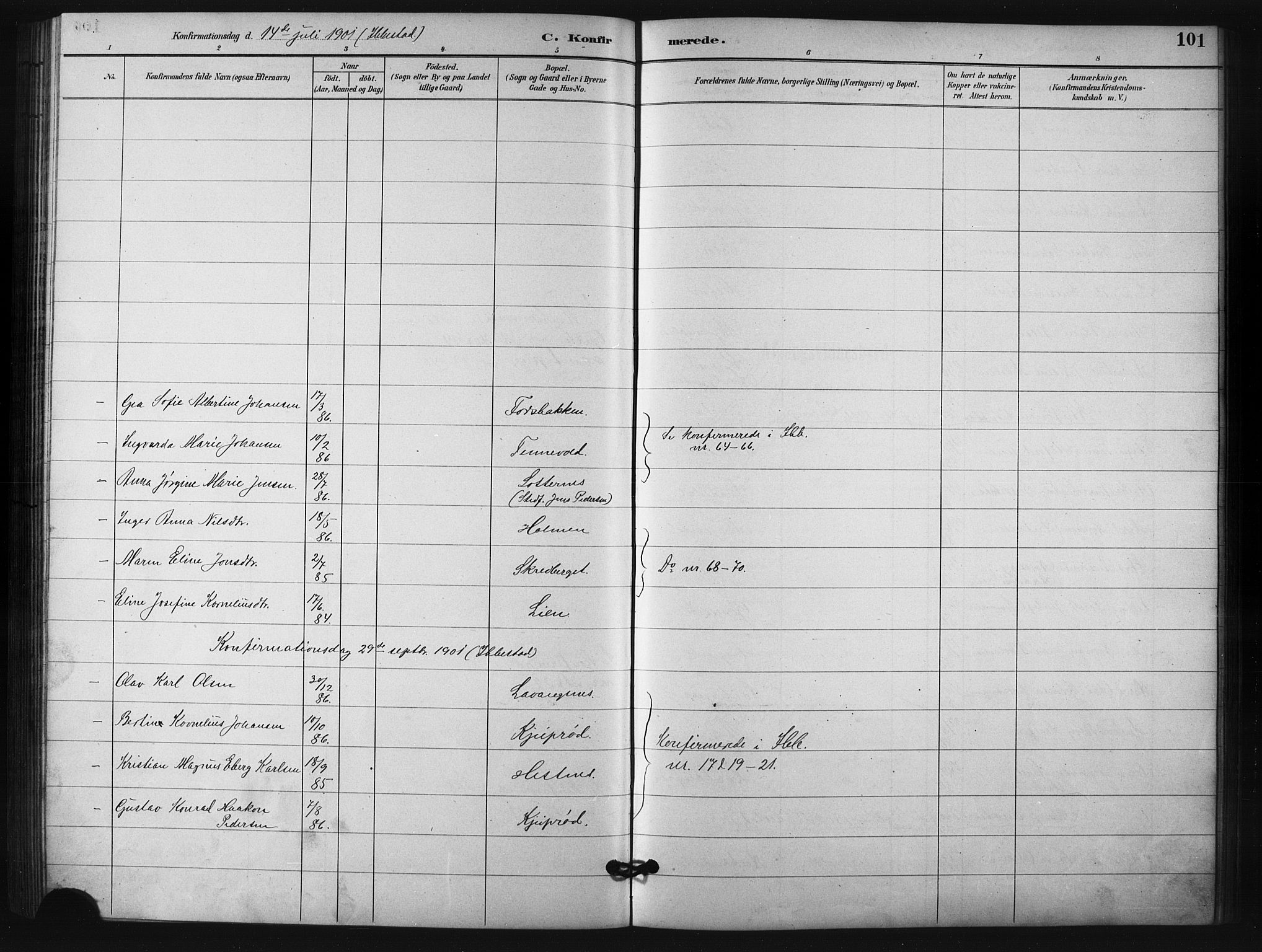 Salangen sokneprestembete, SATØ/S-1324/H/Ha/L0001klokker: Parish register (copy) no. 1, 1893-1910, p. 101