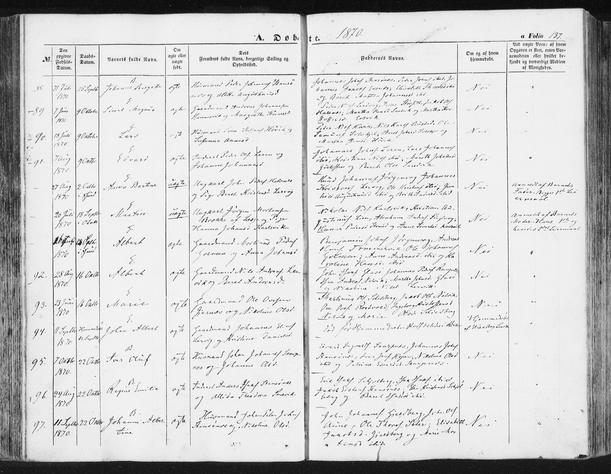 Ministerialprotokoller, klokkerbøker og fødselsregistre - Møre og Romsdal, AV/SAT-A-1454/581/L0937: Parish register (official) no. 581A05, 1853-1872, p. 137