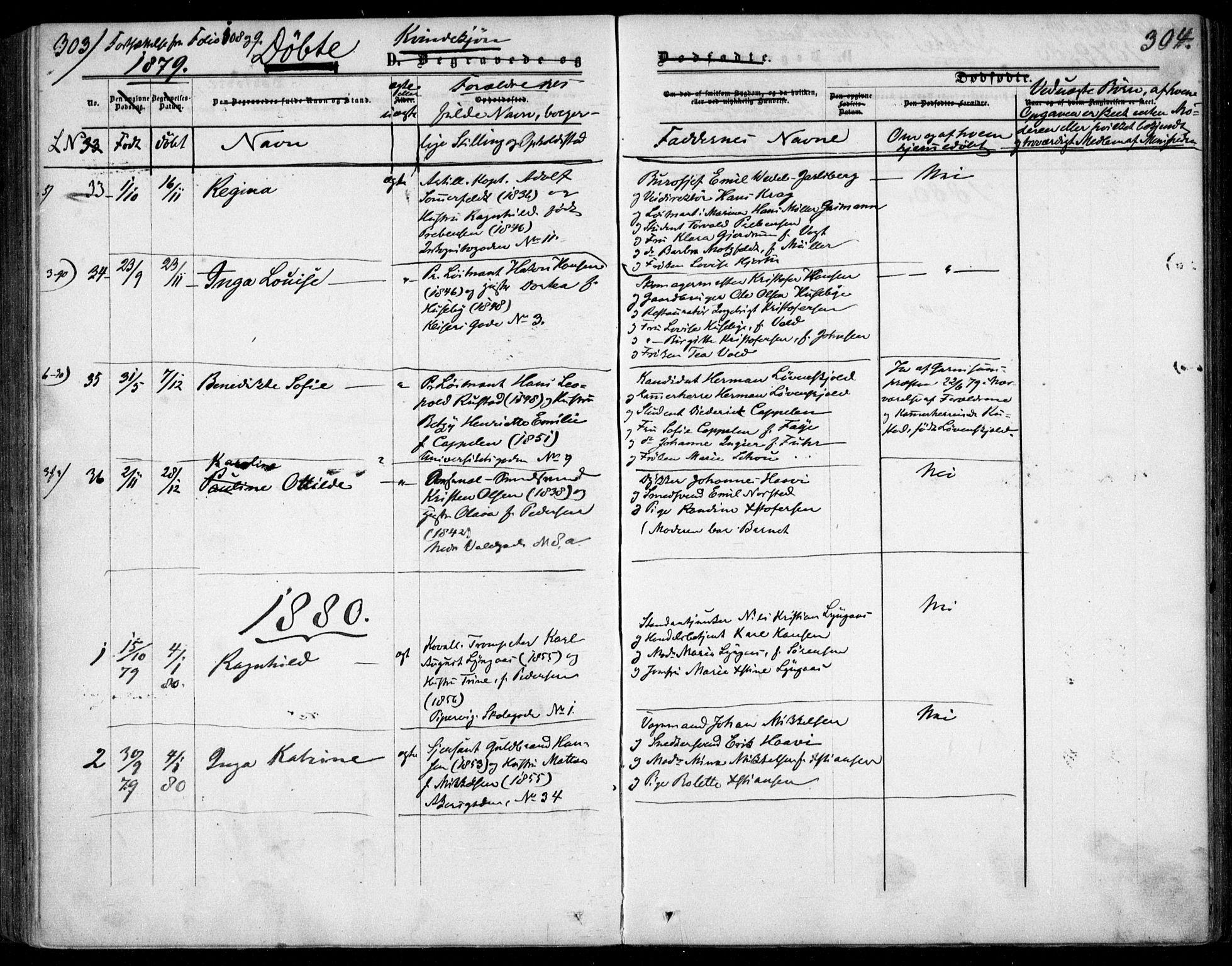 Garnisonsmenigheten Kirkebøker, SAO/A-10846/F/Fa/L0011: Parish register (official) no. 11, 1870-1880, p. 304