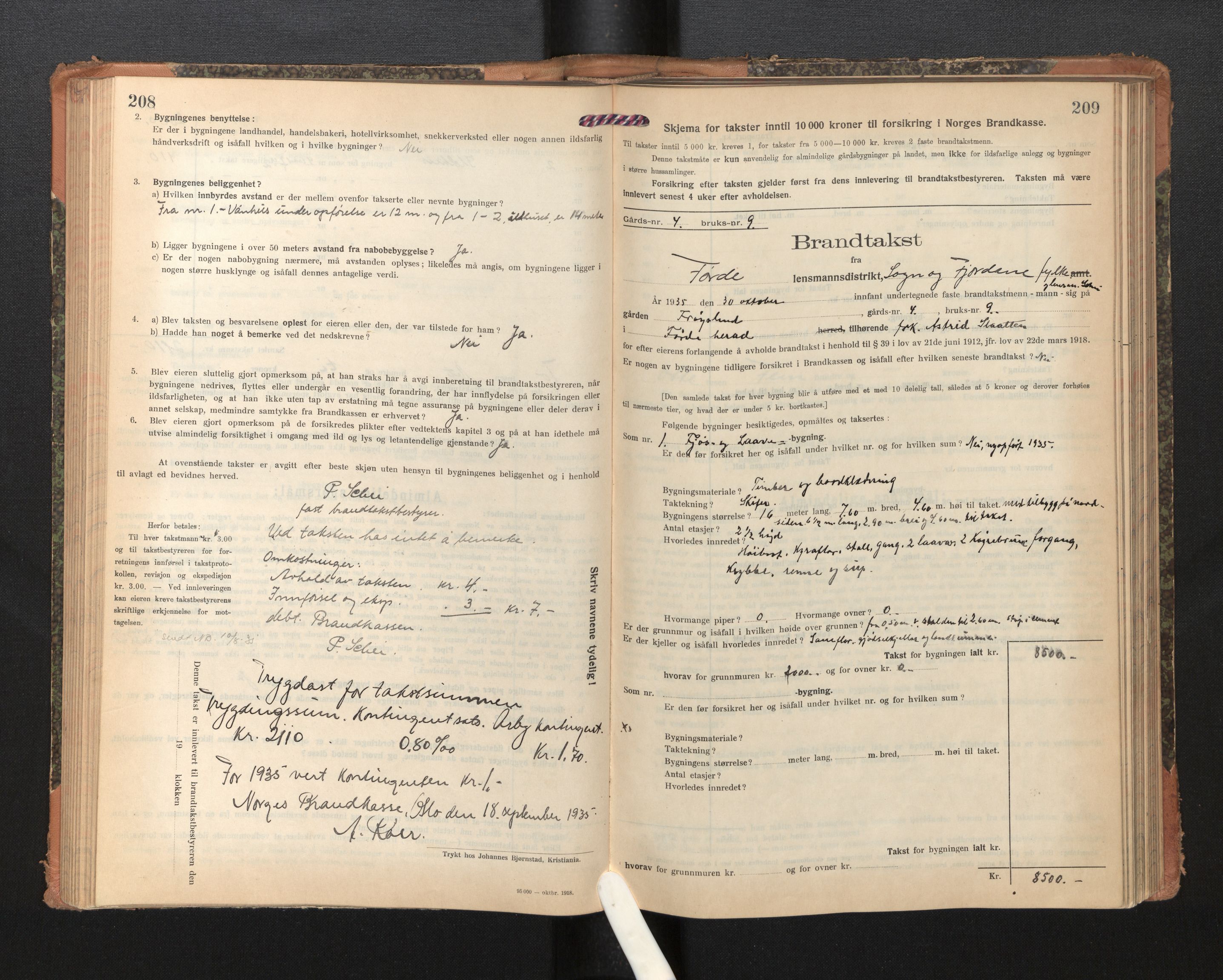 Lensmannen i Førde, AV/SAB-A-27401/0012/L0009: Branntakstprotokoll, skjematakst, 1922-1946, p. 208-209
