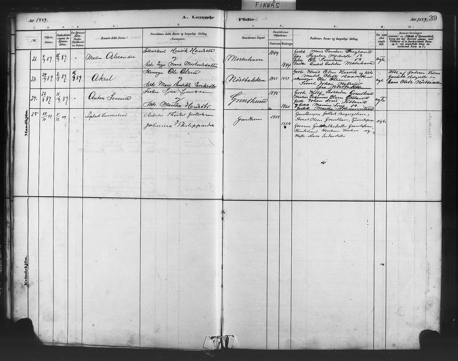 Finnås sokneprestembete, AV/SAB-A-99925/H/Ha/Haa/Haab/L0001: Parish register (official) no. B 1, 1881-1894, p. 39