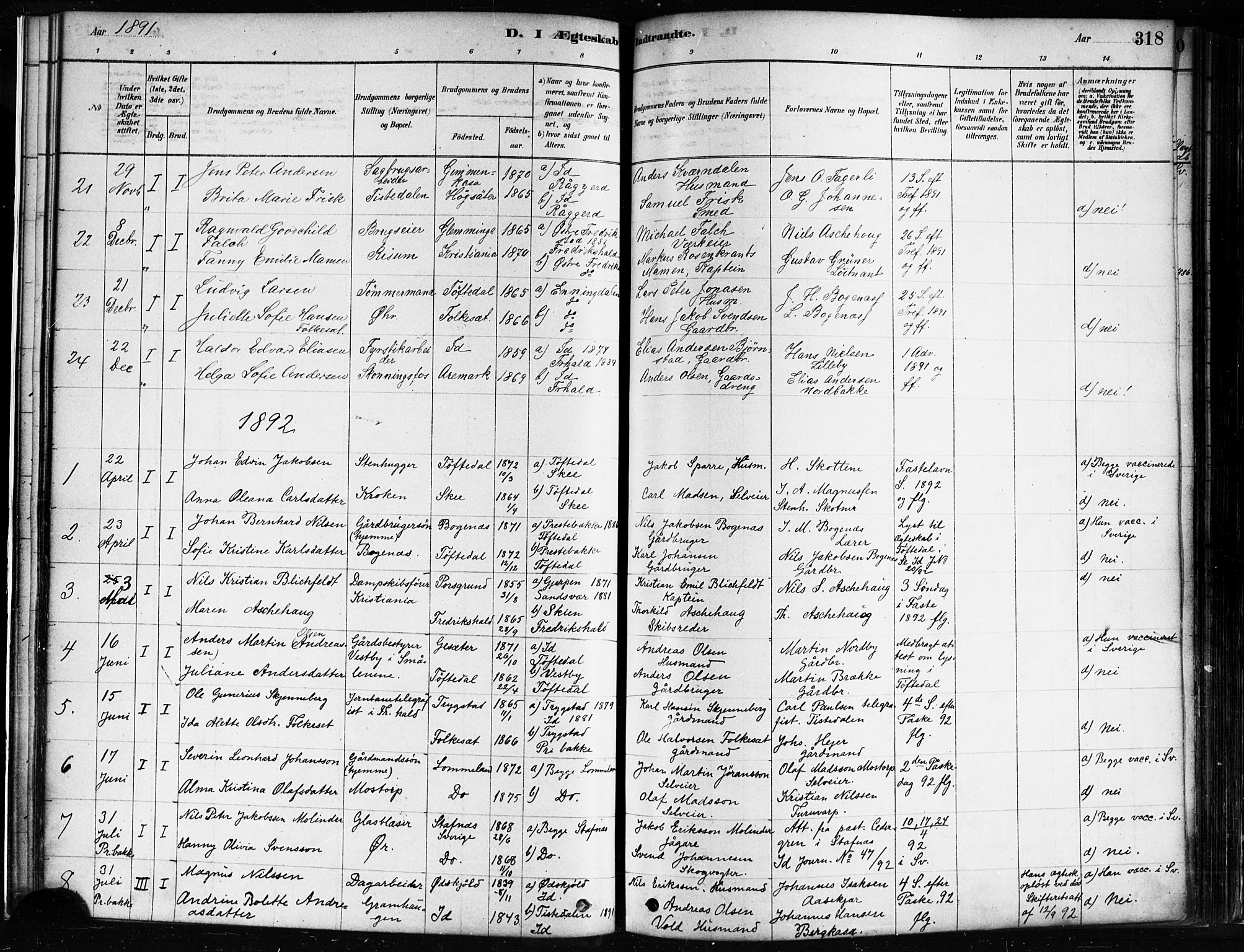 Idd prestekontor Kirkebøker, SAO/A-10911/F/Fc/L0006b: Parish register (official) no. III 6B, 1878-1903, p. 318