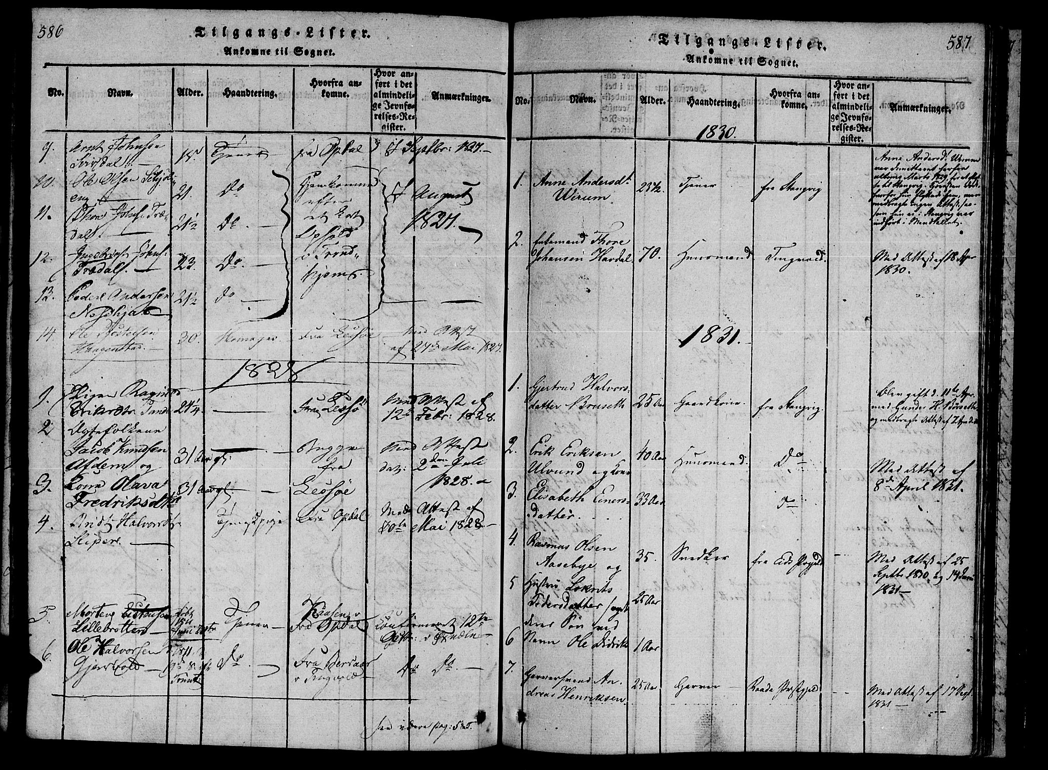 Ministerialprotokoller, klokkerbøker og fødselsregistre - Møre og Romsdal, SAT/A-1454/590/L1009: Parish register (official) no. 590A03 /1, 1819-1832, p. 586-587