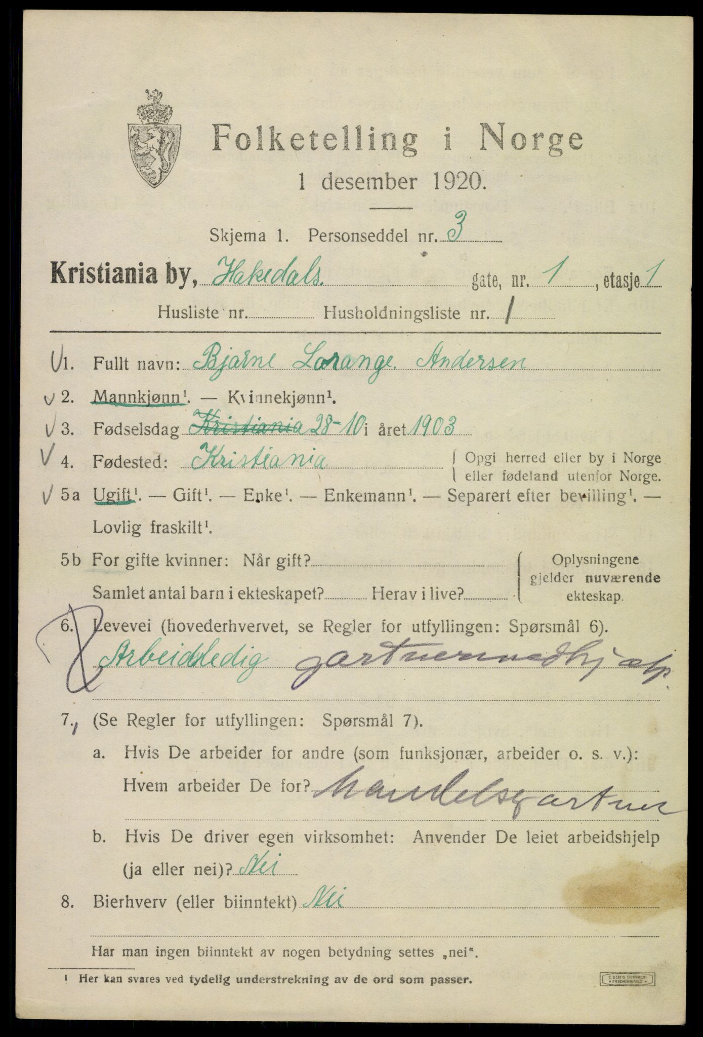 SAO, 1920 census for Kristiania, 1920, p. 266919