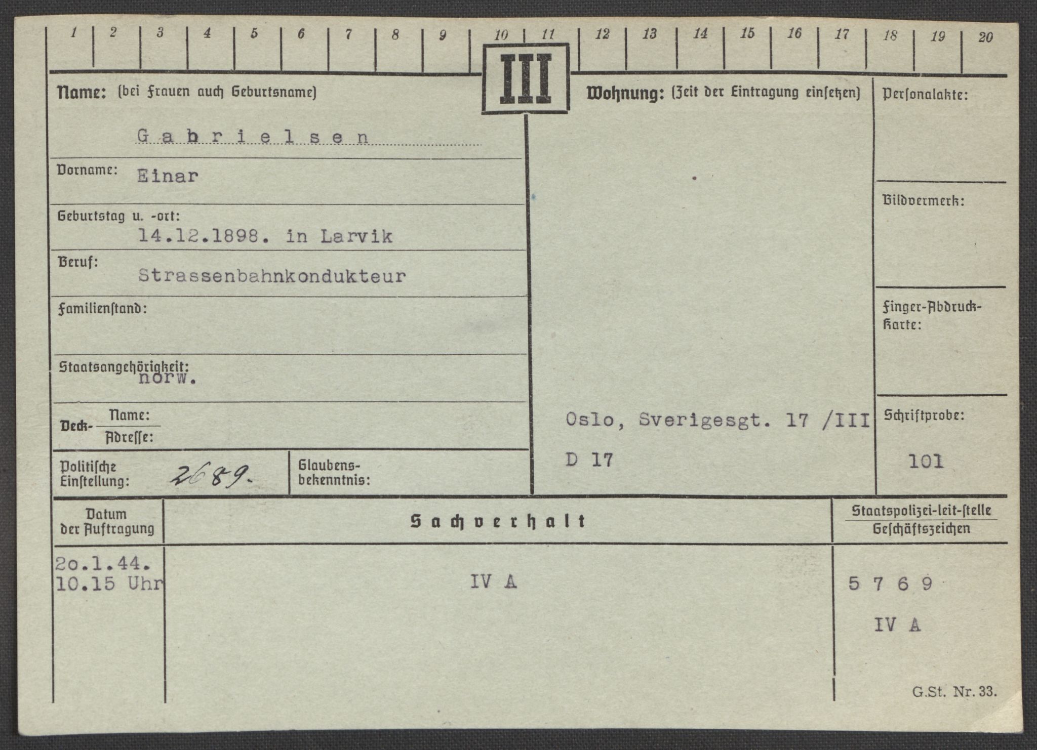 Befehlshaber der Sicherheitspolizei und des SD, AV/RA-RAFA-5969/E/Ea/Eaa/L0003: Register over norske fanger i Møllergata 19: Eng-Hag, 1940-1945, p. 703