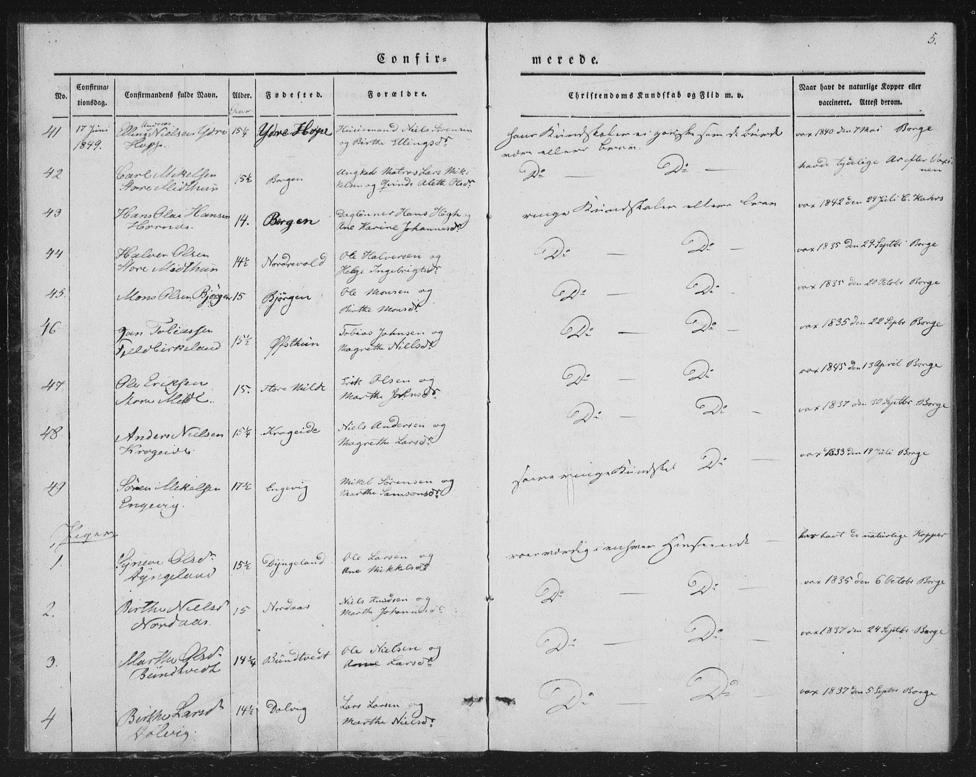 Fana Sokneprestembete, SAB/A-75101/H/Haa/Haaa/L0009: Parish register (official) no. A 9, 1849-1850, p. 5