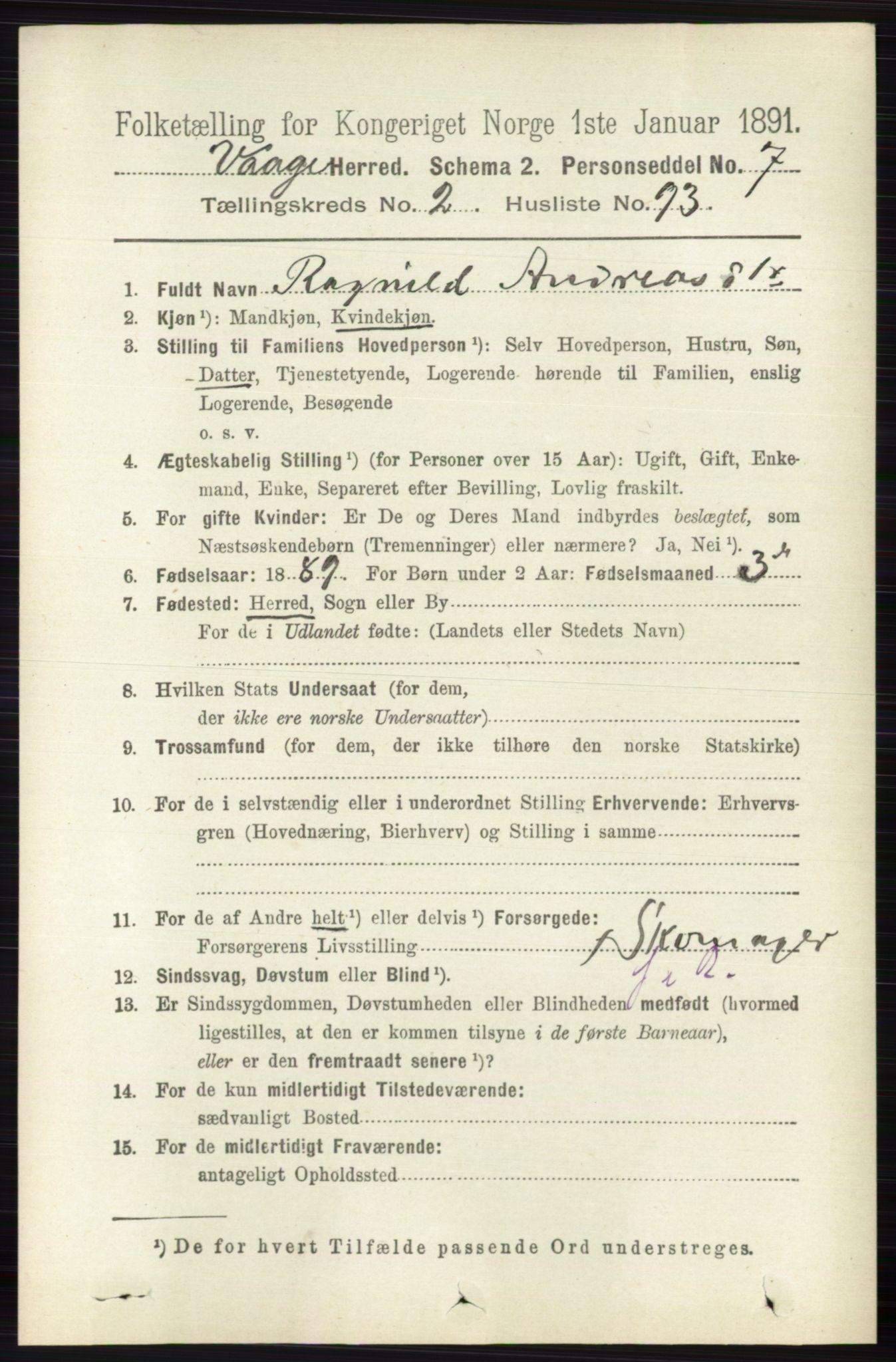 RA, 1891 census for 0515 Vågå, 1891, p. 1763