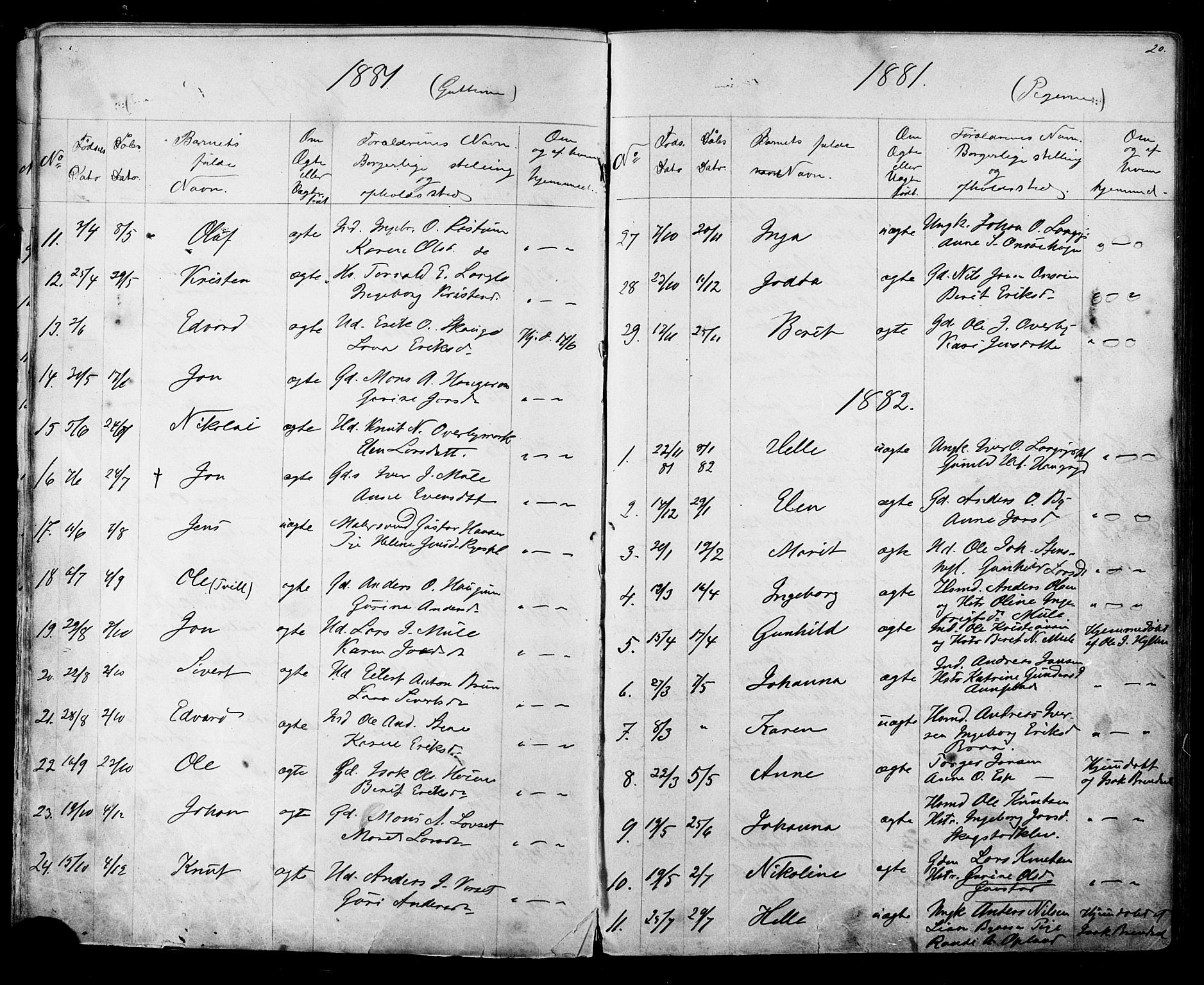 Ministerialprotokoller, klokkerbøker og fødselsregistre - Sør-Trøndelag, SAT/A-1456/612/L0387: Parish register (copy) no. 612C03, 1874-1908, p. 20