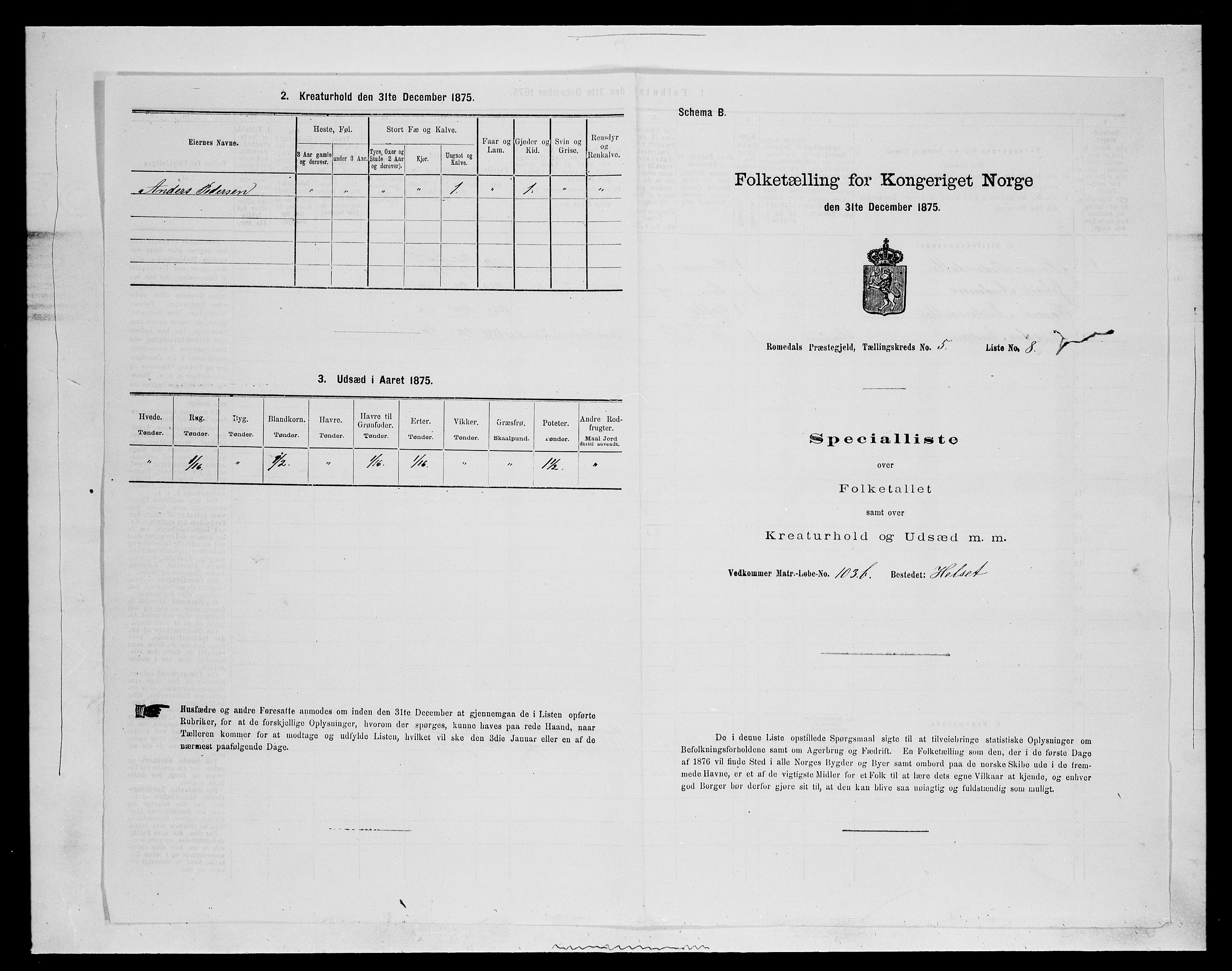 SAH, 1875 census for 0416P Romedal, 1875, p. 733