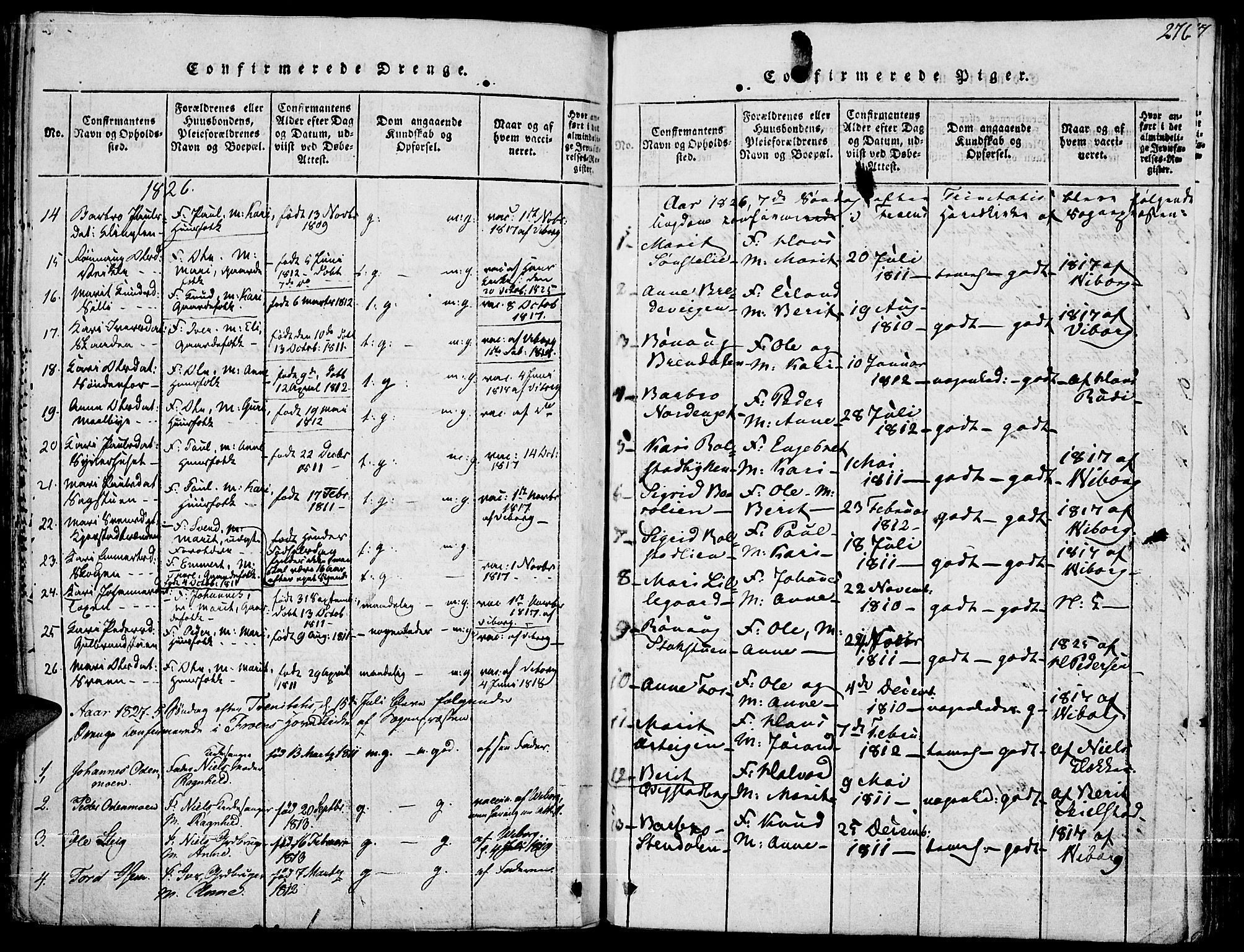 Fron prestekontor, SAH/PREST-078/H/Ha/Haa/L0002: Parish register (official) no. 2, 1816-1827, p. 276