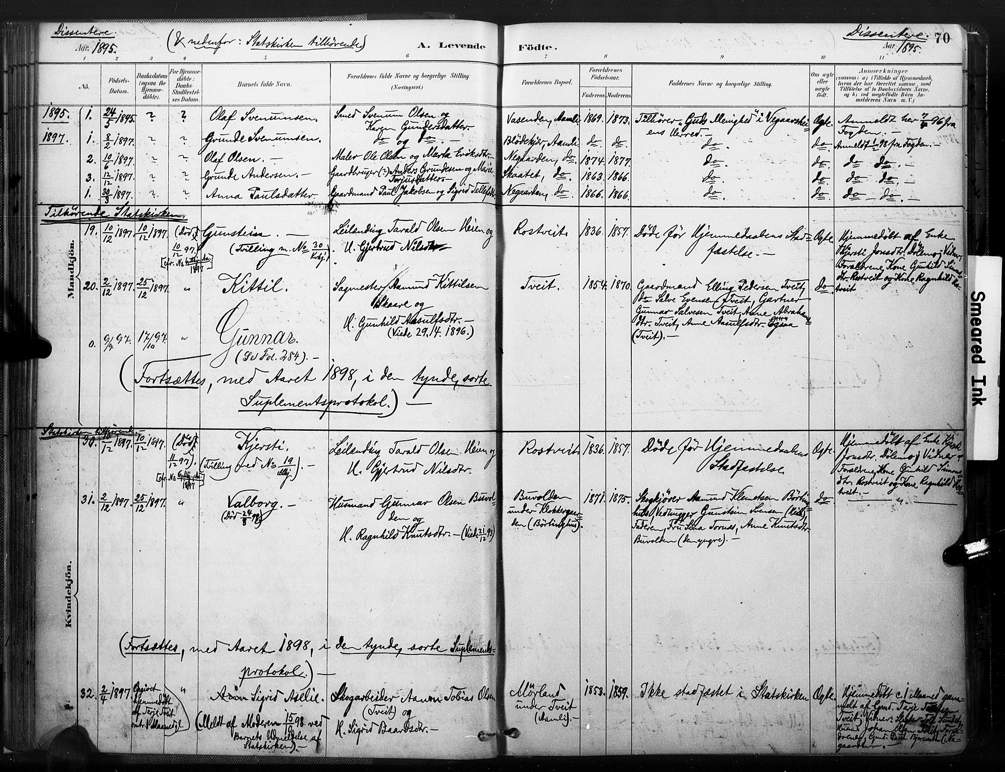 Åmli sokneprestkontor, SAK/1111-0050/F/Fa/Fac/L0010: Parish register (official) no. A 10 /1, 1885-1899, p. 70