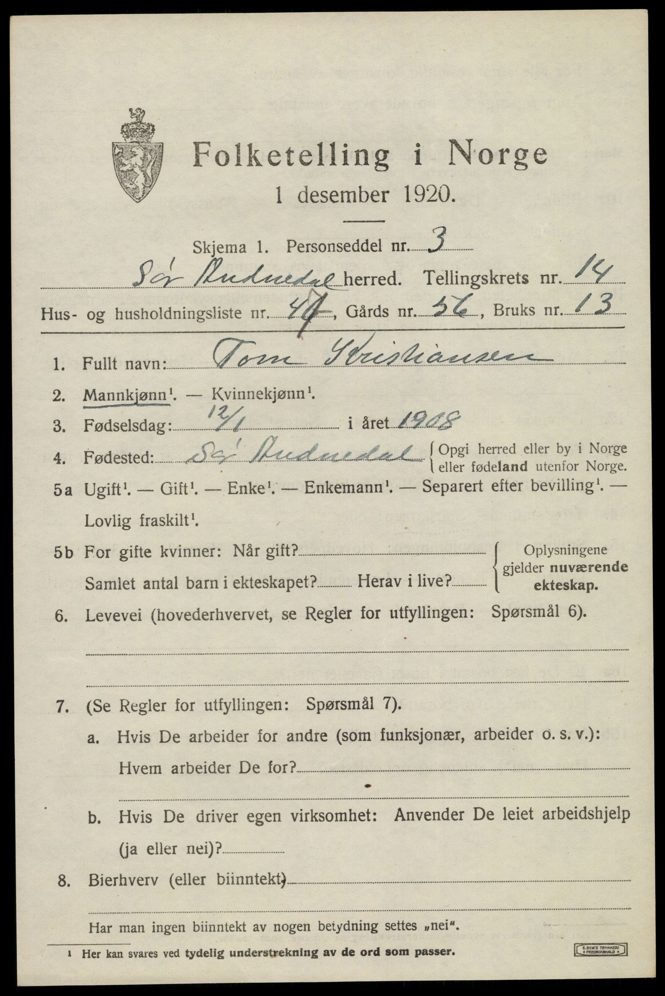 SAK, 1920 census for Sør-Audnedal, 1920, p. 5611