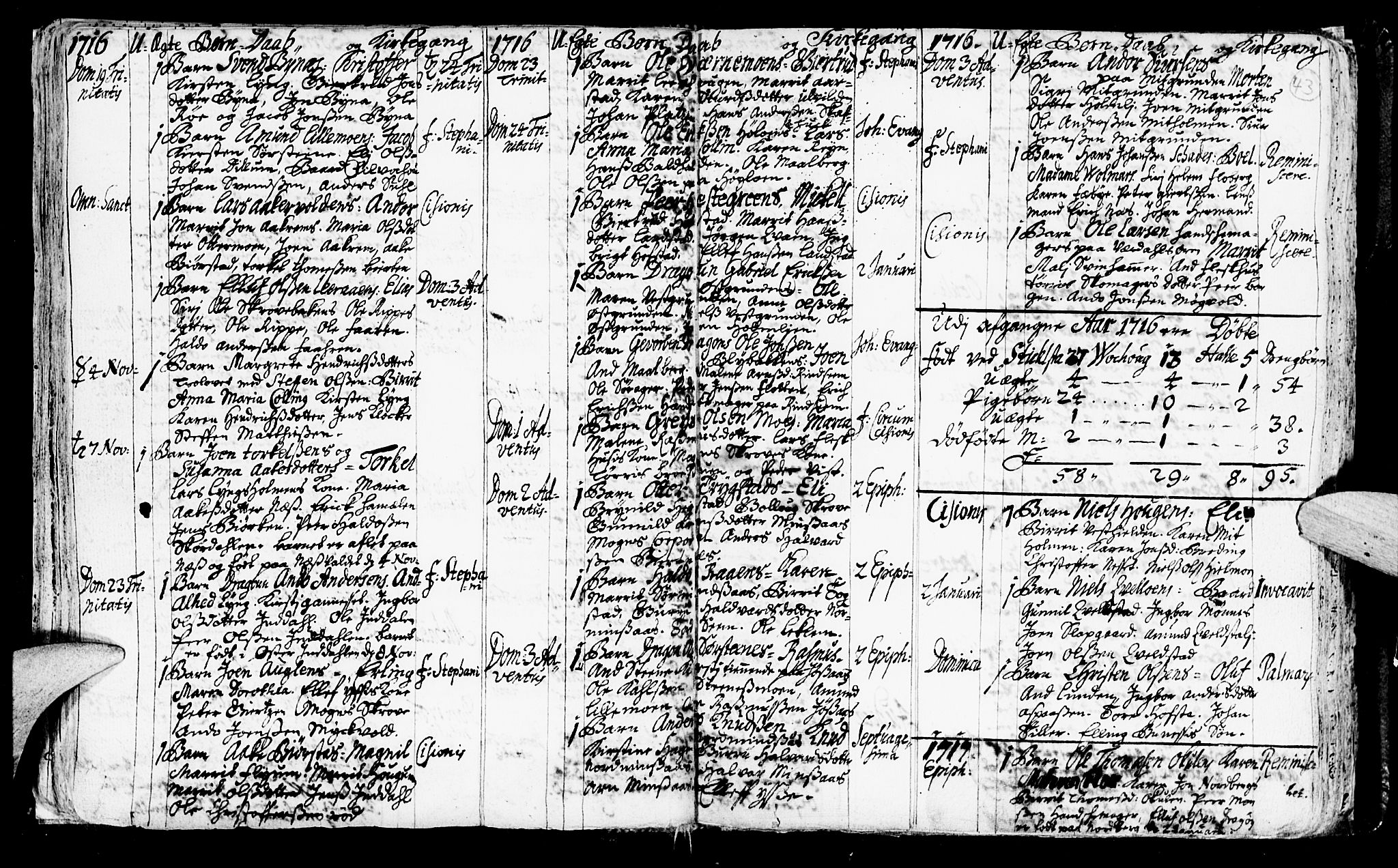 Ministerialprotokoller, klokkerbøker og fødselsregistre - Nord-Trøndelag, SAT/A-1458/723/L0230: Parish register (official) no. 723A01, 1705-1747, p. 43