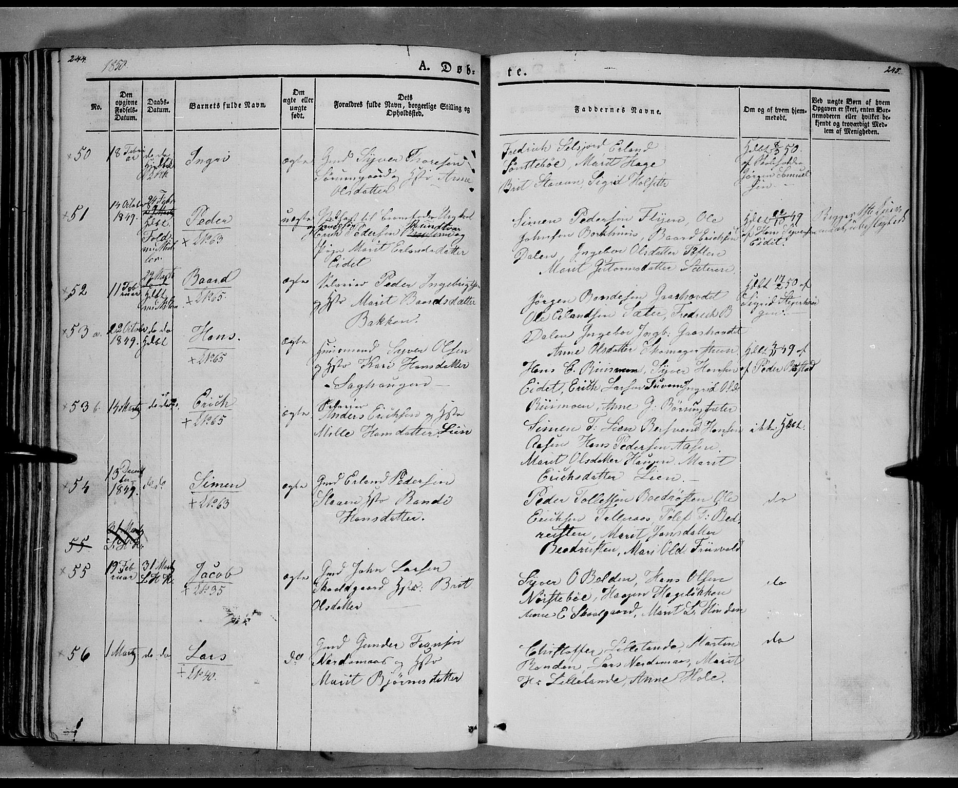 Lesja prestekontor, AV/SAH-PREST-068/H/Ha/Haa/L0006: Parish register (official) no. 6A, 1843-1854, p. 244-245