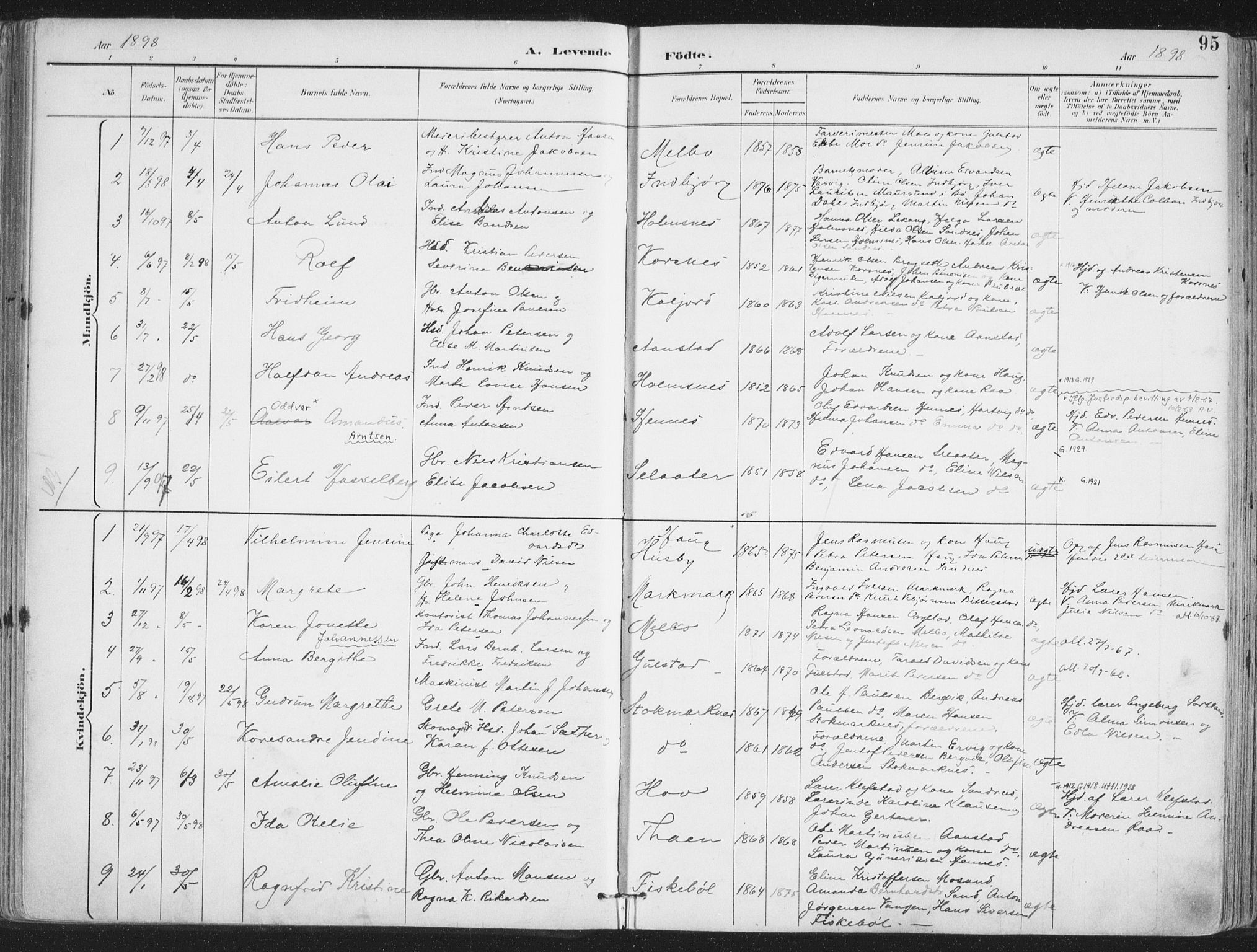 Ministerialprotokoller, klokkerbøker og fødselsregistre - Nordland, SAT/A-1459/888/L1246: Parish register (official) no. 888A12, 1891-1903, p. 95