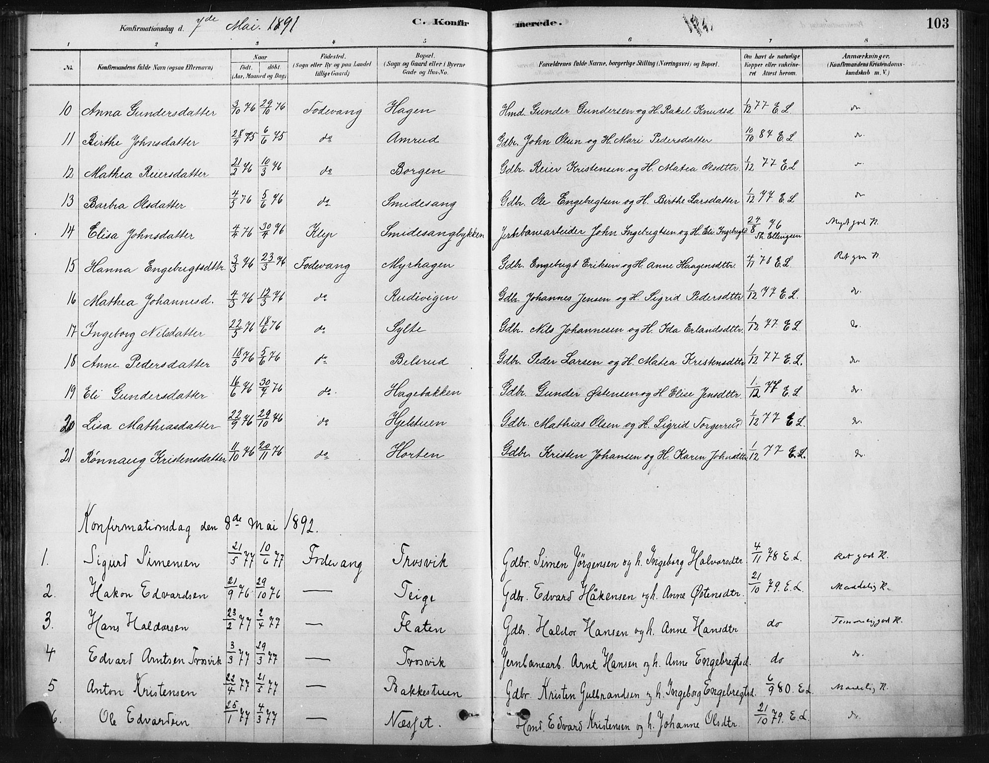 Ringebu prestekontor, SAH/PREST-082/H/Ha/Haa/L0009: Parish register (official) no. 9, 1878-1898, p. 103