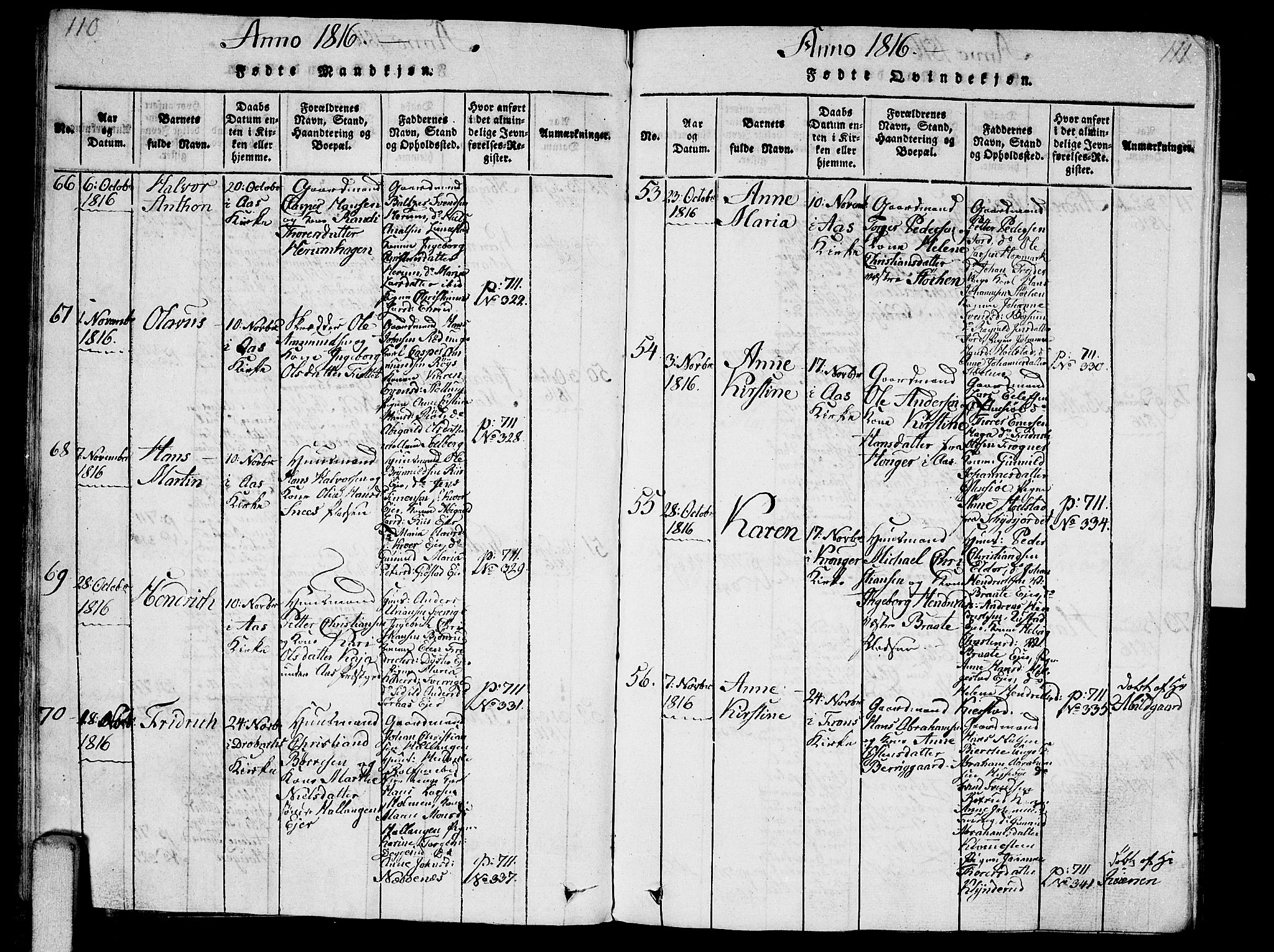 Ås prestekontor Kirkebøker, AV/SAO-A-10894/G/Ga/L0001: Parish register (copy) no. I 1, 1814-1820, p. 110-111