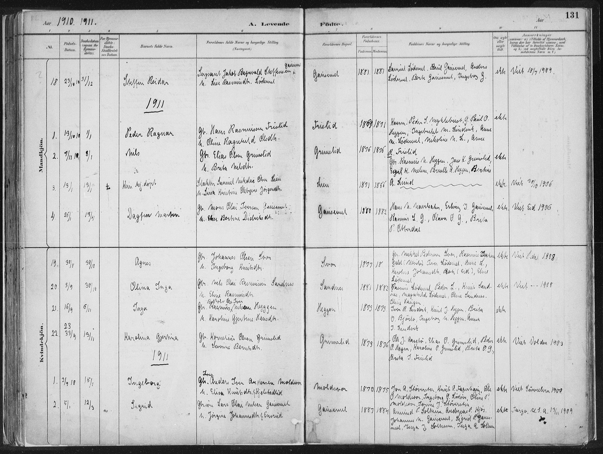 Hornindal sokneprestembete, AV/SAB-A-82401/H/Haa/Haaa/L0003/0001: Parish register (official) no. A 3A, 1887-1917, p. 131