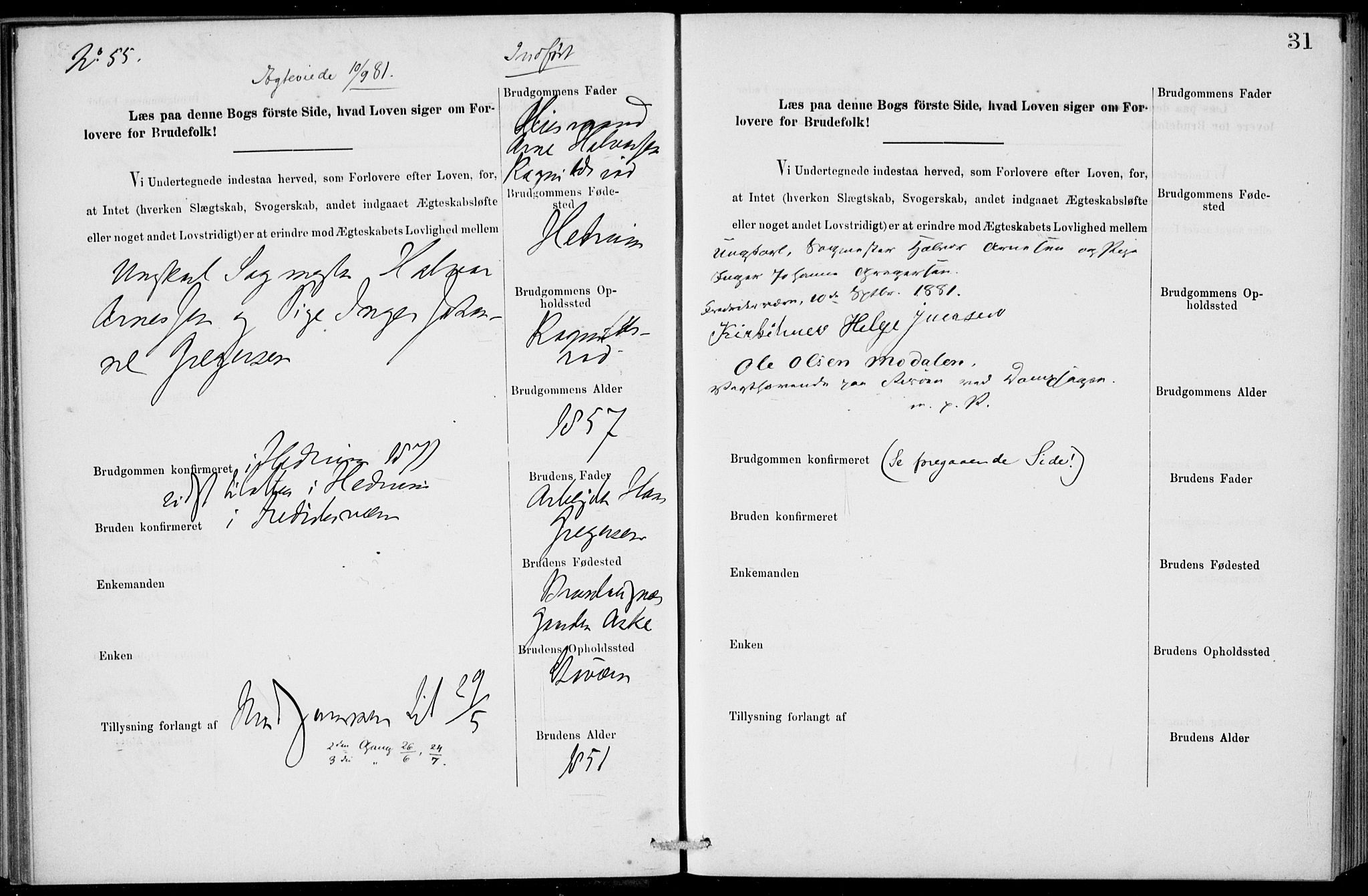 Stavern kirkebøker, SAKO/A-318/H/Ha/L0001: Banns register no. 1, 1875-1918, p. 31