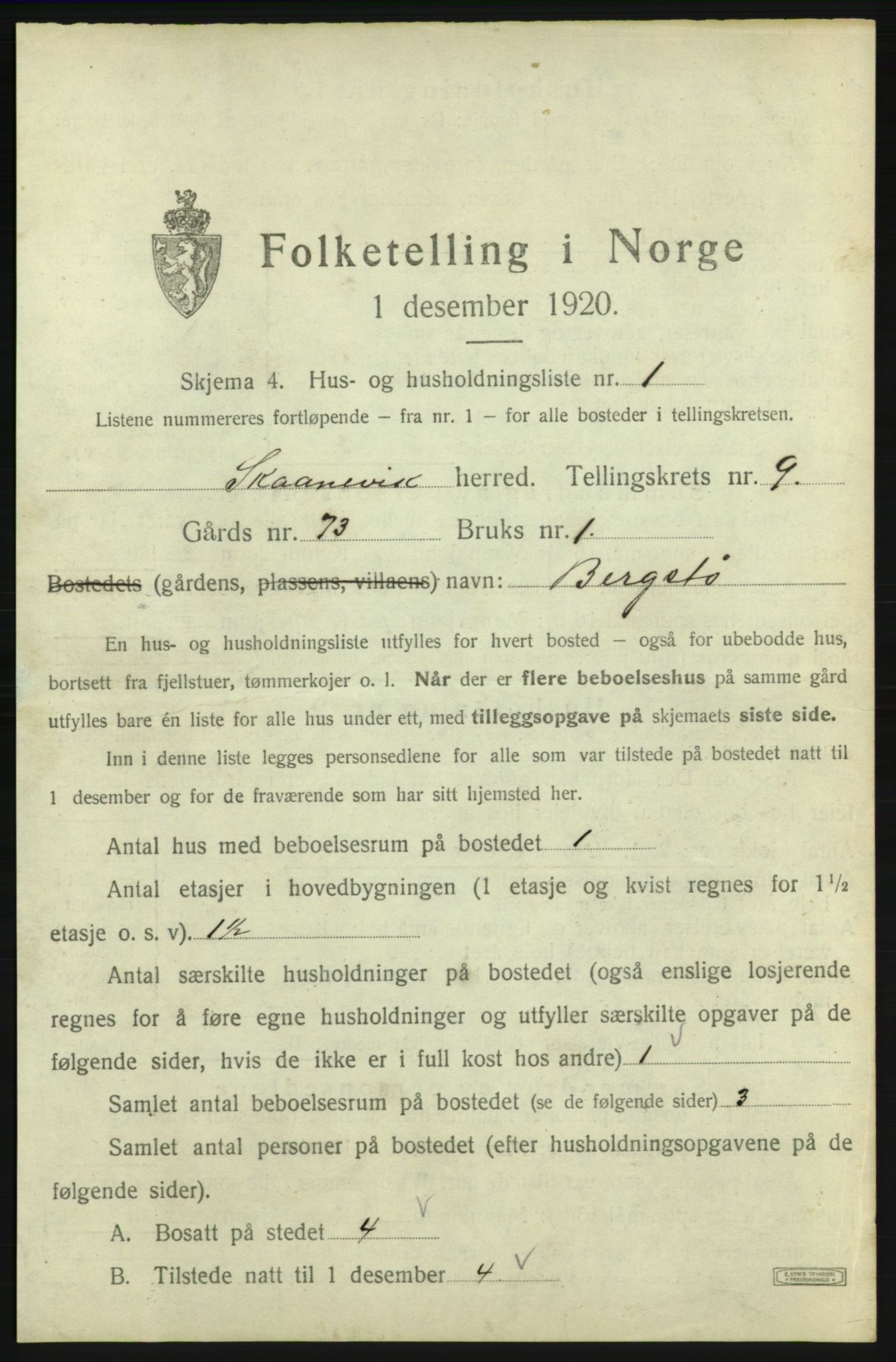 SAB, 1920 census for Skånevik, 1920, p. 1089