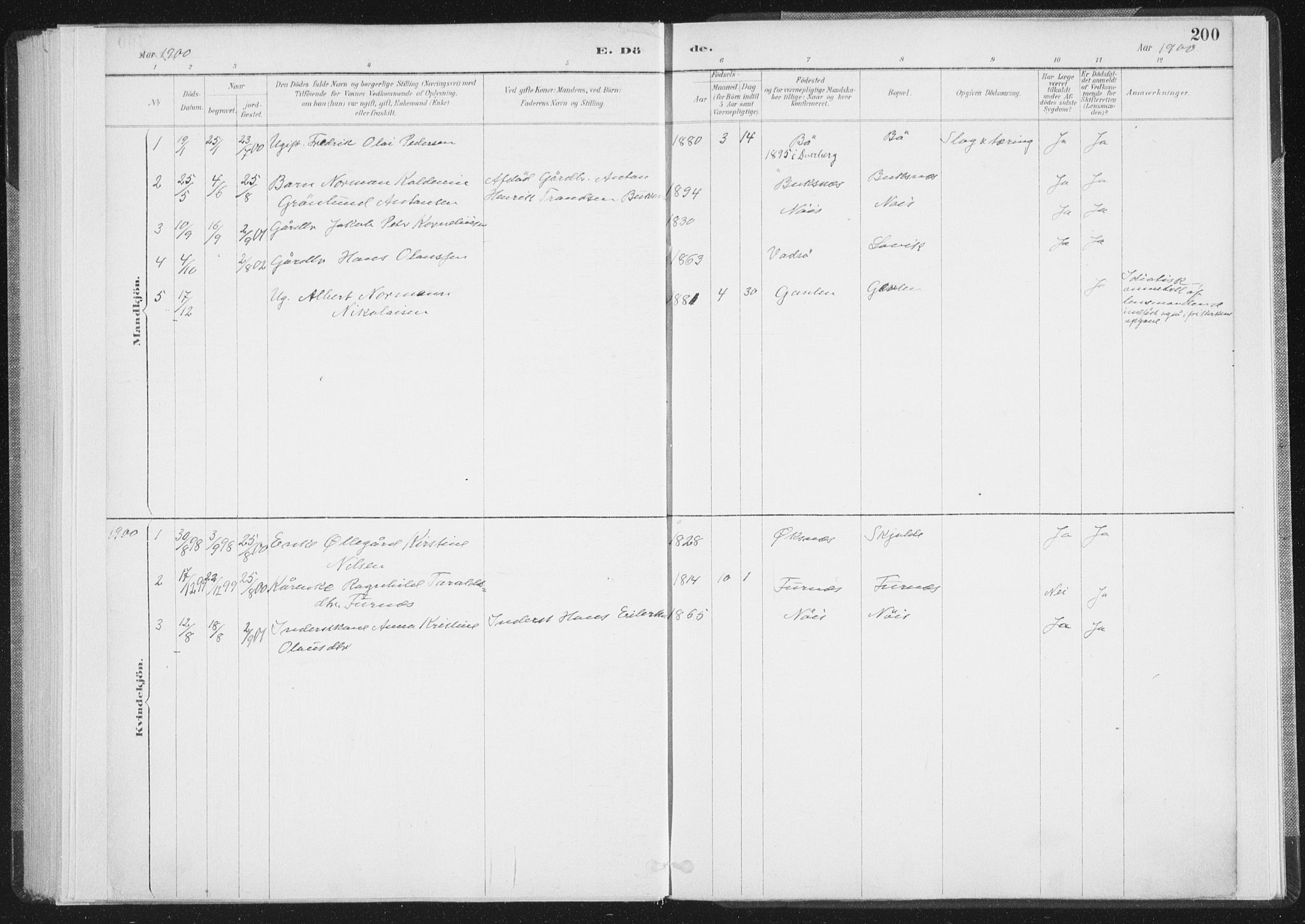 Ministerialprotokoller, klokkerbøker og fødselsregistre - Nordland, AV/SAT-A-1459/898/L1422: Parish register (official) no. 898A02, 1887-1908, p. 200