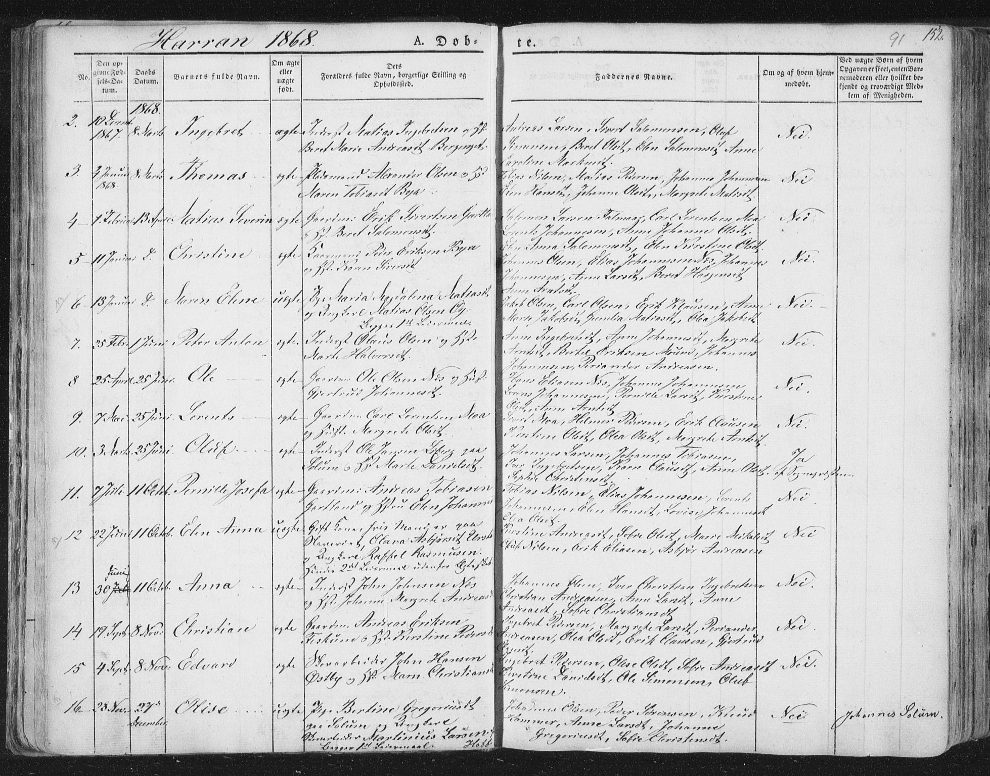Ministerialprotokoller, klokkerbøker og fødselsregistre - Nord-Trøndelag, SAT/A-1458/758/L0513: Parish register (official) no. 758A02 /3, 1839-1868, p. 91