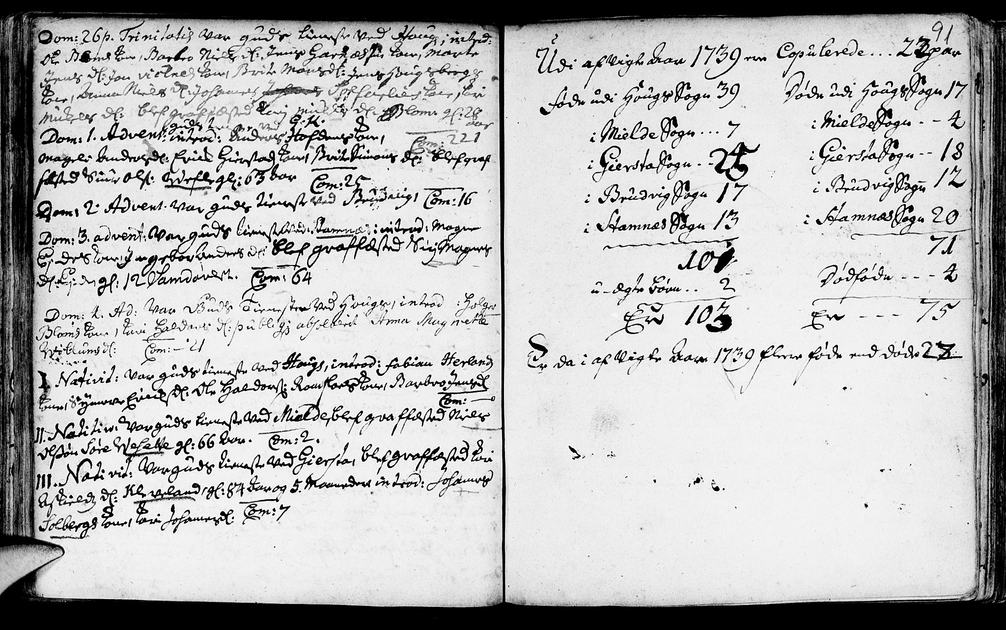 Haus sokneprestembete, AV/SAB-A-75601/H/Haa: Parish register (official) no. A 5, 1733-1747, p. 91