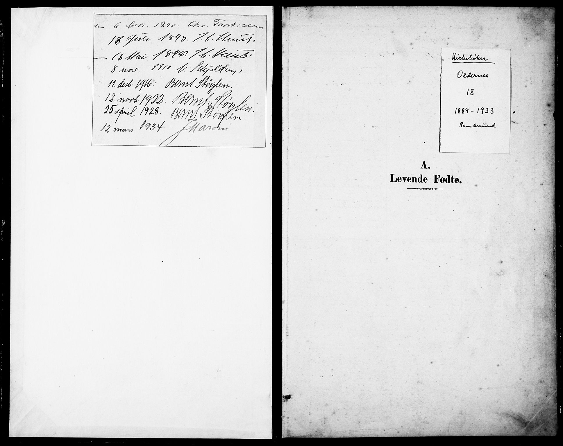 Oddernes sokneprestkontor, AV/SAK-1111-0033/F/Fb/Fbb/L0002: Parish register (copy) no. B 2, 1889-1933, p. 1