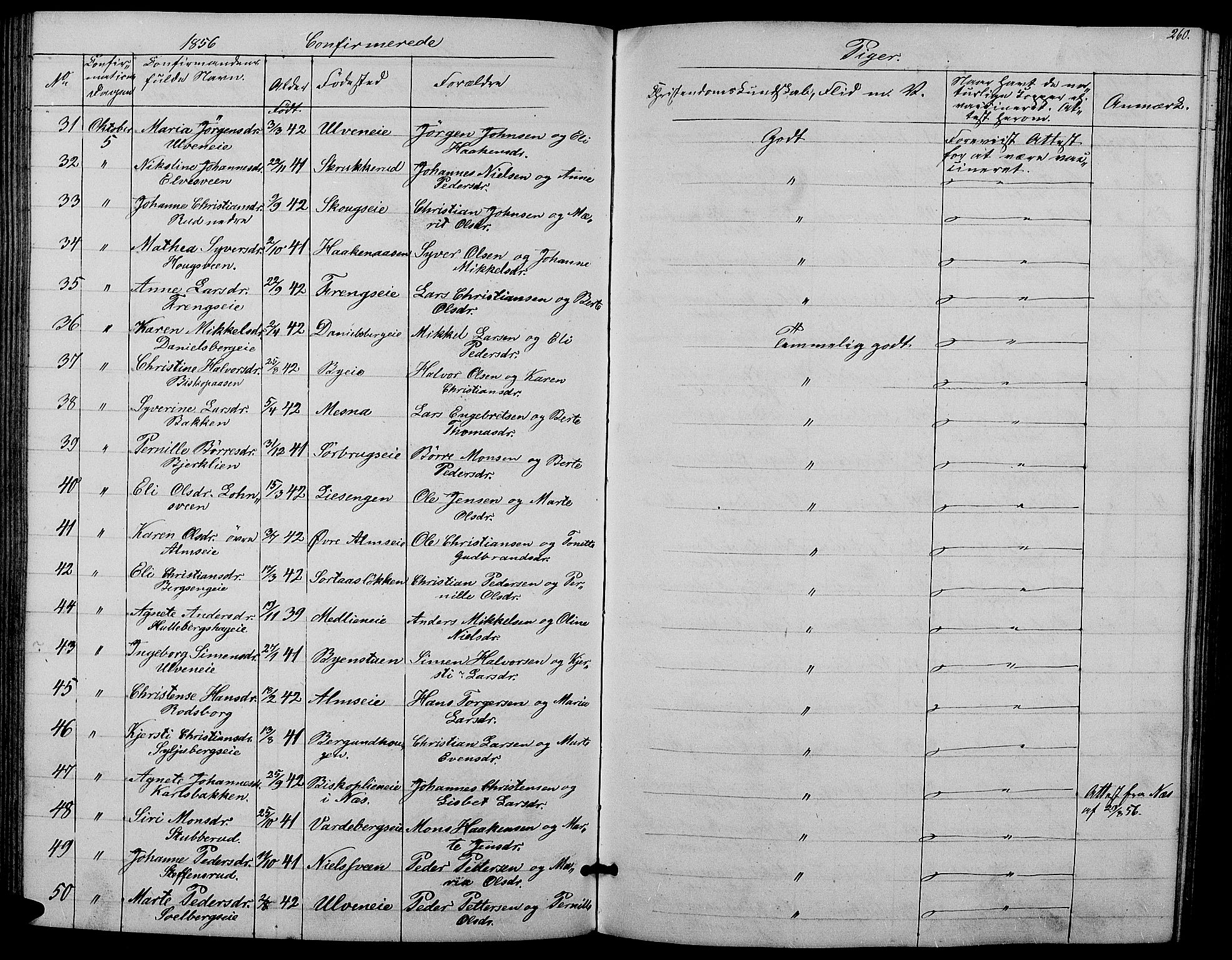 Ringsaker prestekontor, SAH/PREST-014/L/La/L0006: Parish register (copy) no. 6, 1851-1860, p. 260