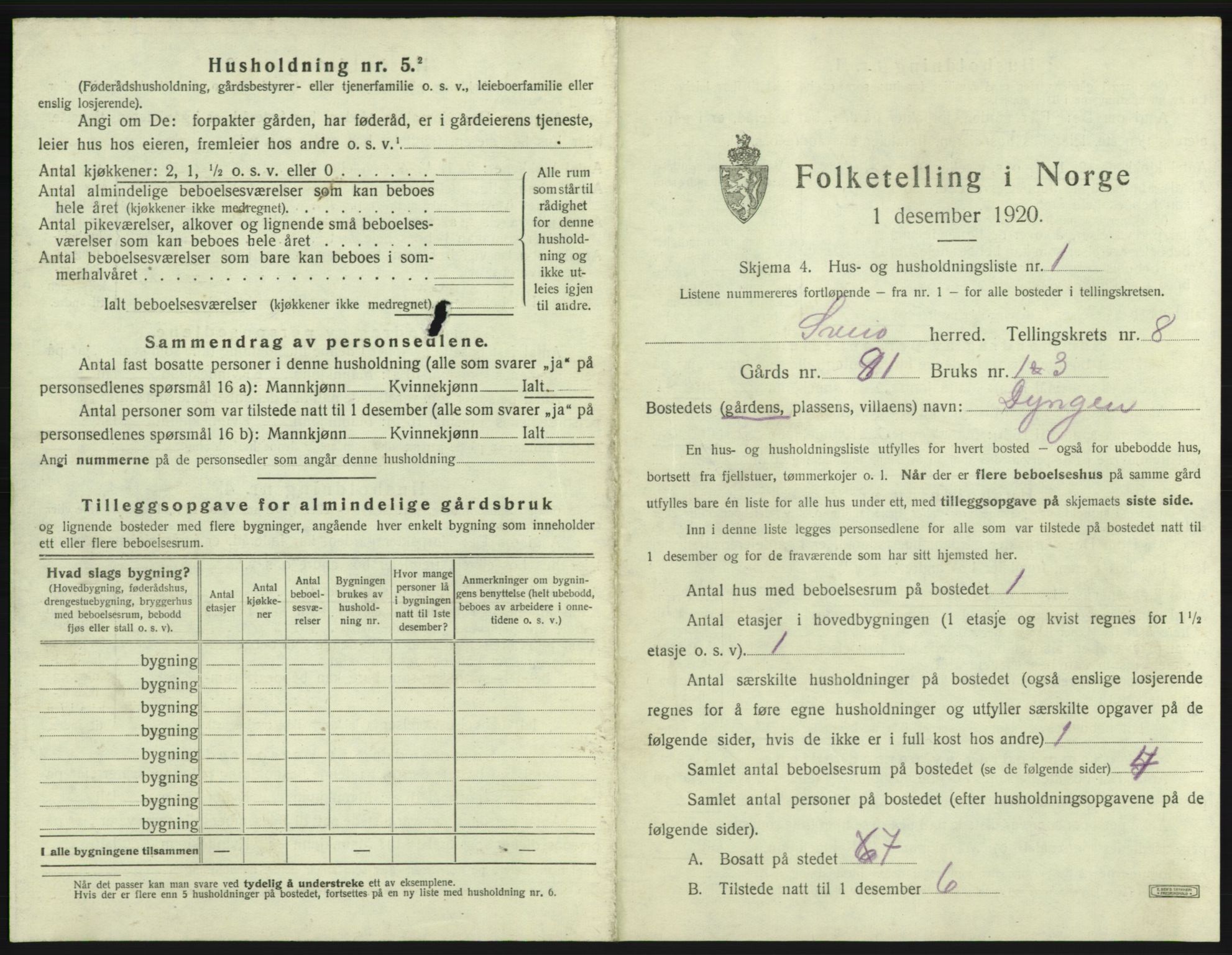 SAB, 1920 census for Sveio, 1920, p. 535