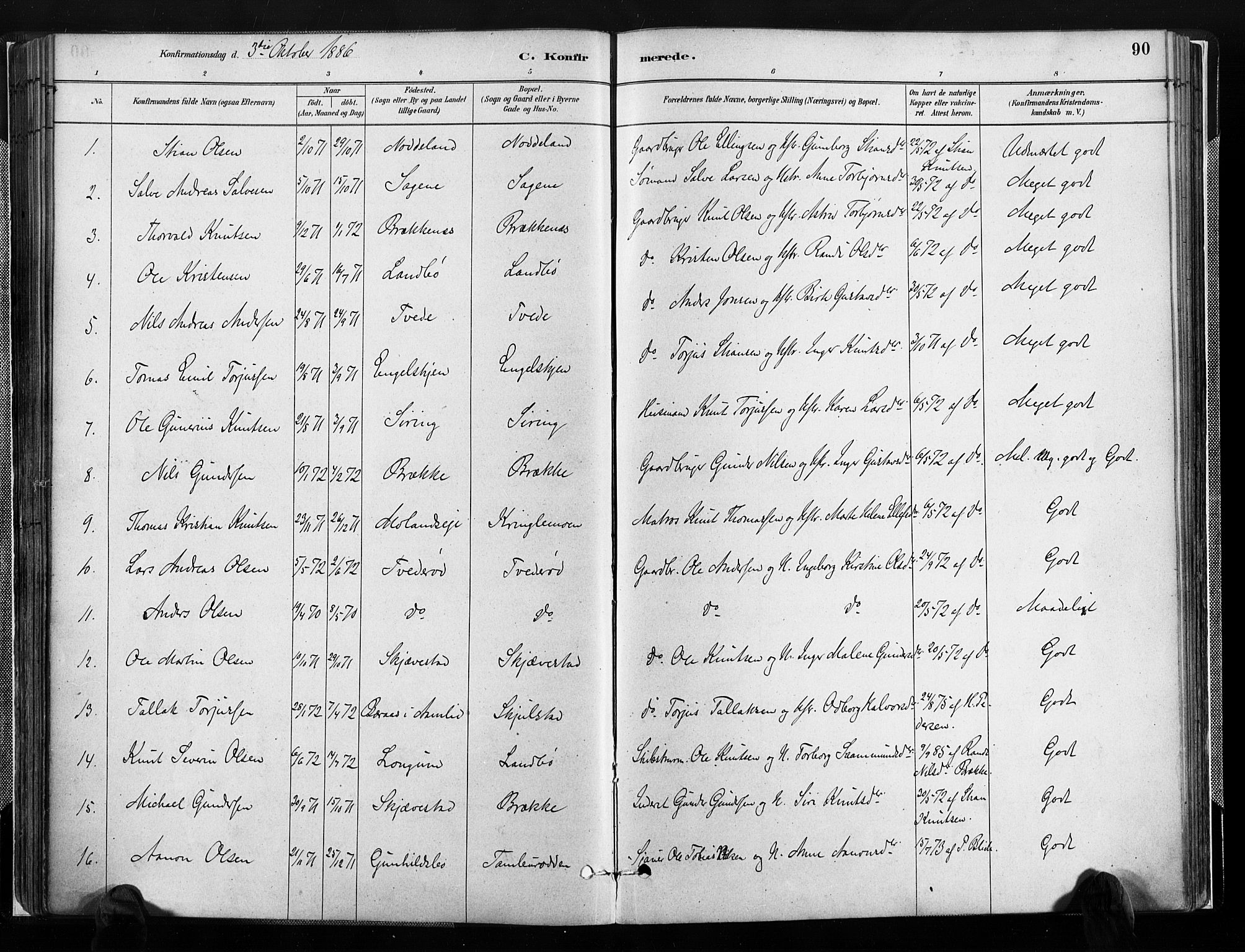 Austre Moland sokneprestkontor, SAK/1111-0001/F/Fa/Faa/L0010: Parish register (official) no. A 10, 1880-1904, p. 90