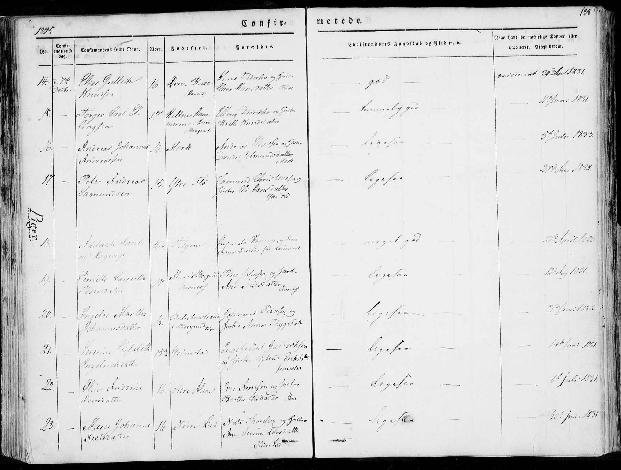 Ministerialprotokoller, klokkerbøker og fødselsregistre - Møre og Romsdal, AV/SAT-A-1454/509/L0104: Parish register (official) no. 509A02, 1833-1847, p. 138