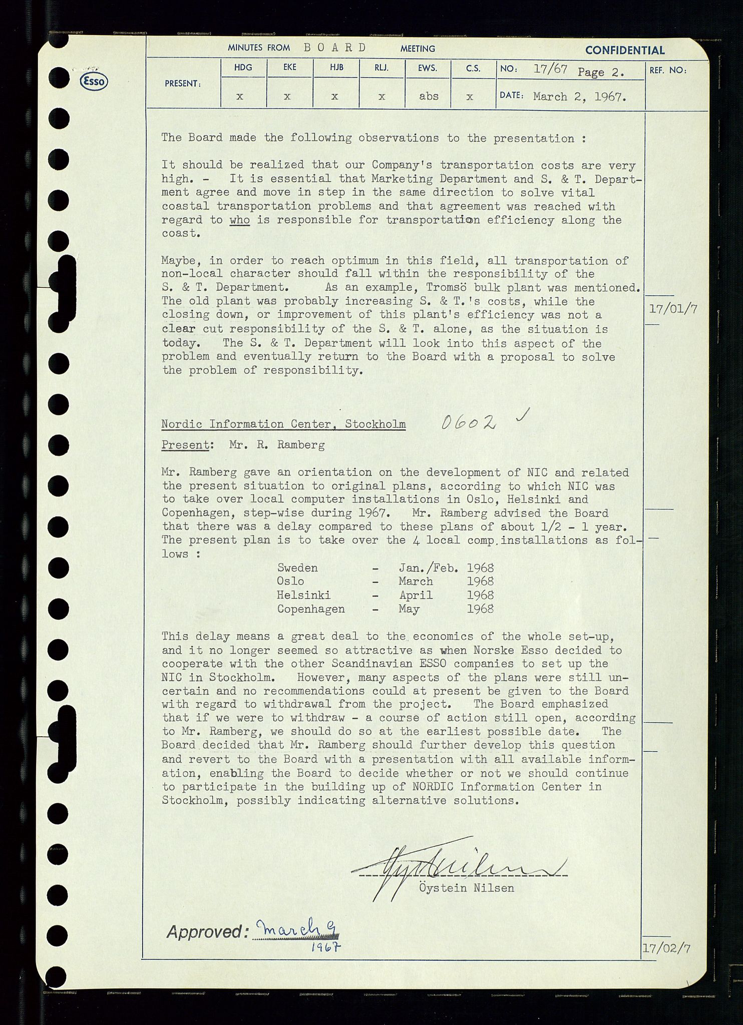 Pa 0982 - Esso Norge A/S, AV/SAST-A-100448/A/Aa/L0002/0003: Den administrerende direksjon Board minutes (styrereferater) / Den administrerende direksjon Board minutes (styrereferater), 1967, p. 35