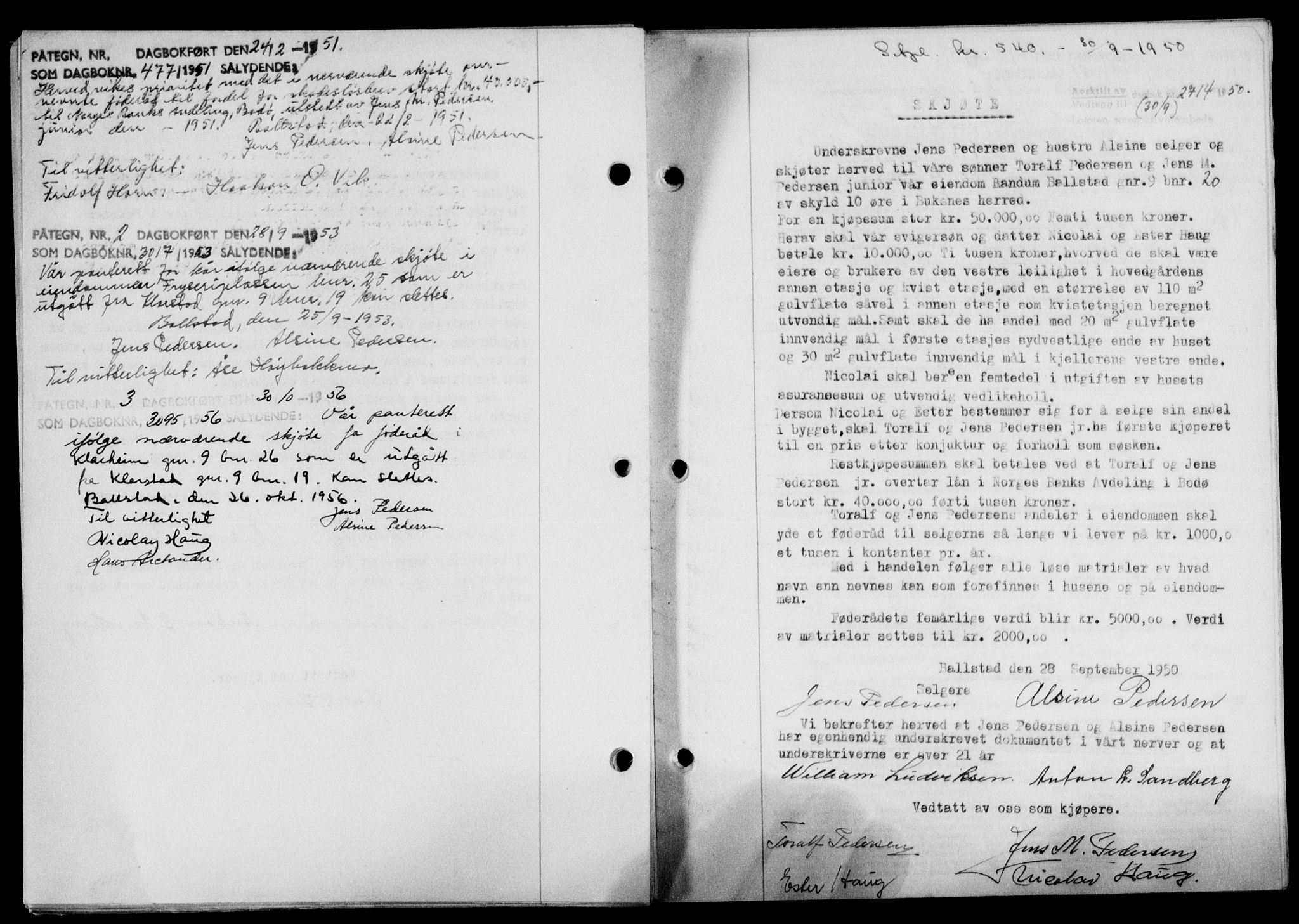 Lofoten sorenskriveri, SAT/A-0017/1/2/2C/L0024a: Mortgage book no. 24a, 1950-1950, Diary no: : 477/1950