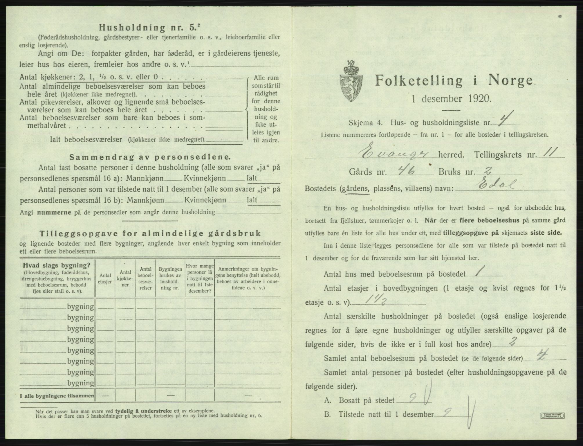 SAB, 1920 census for Evanger, 1920, p. 557