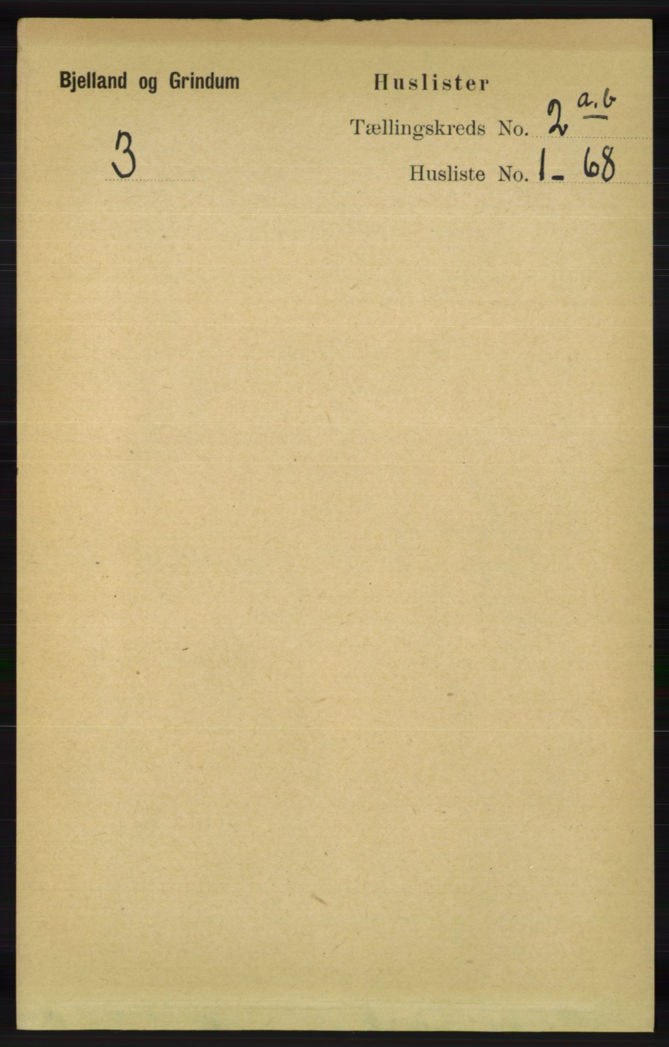 RA, 1891 census for 1024 Bjelland og Grindheim, 1891, p. 243