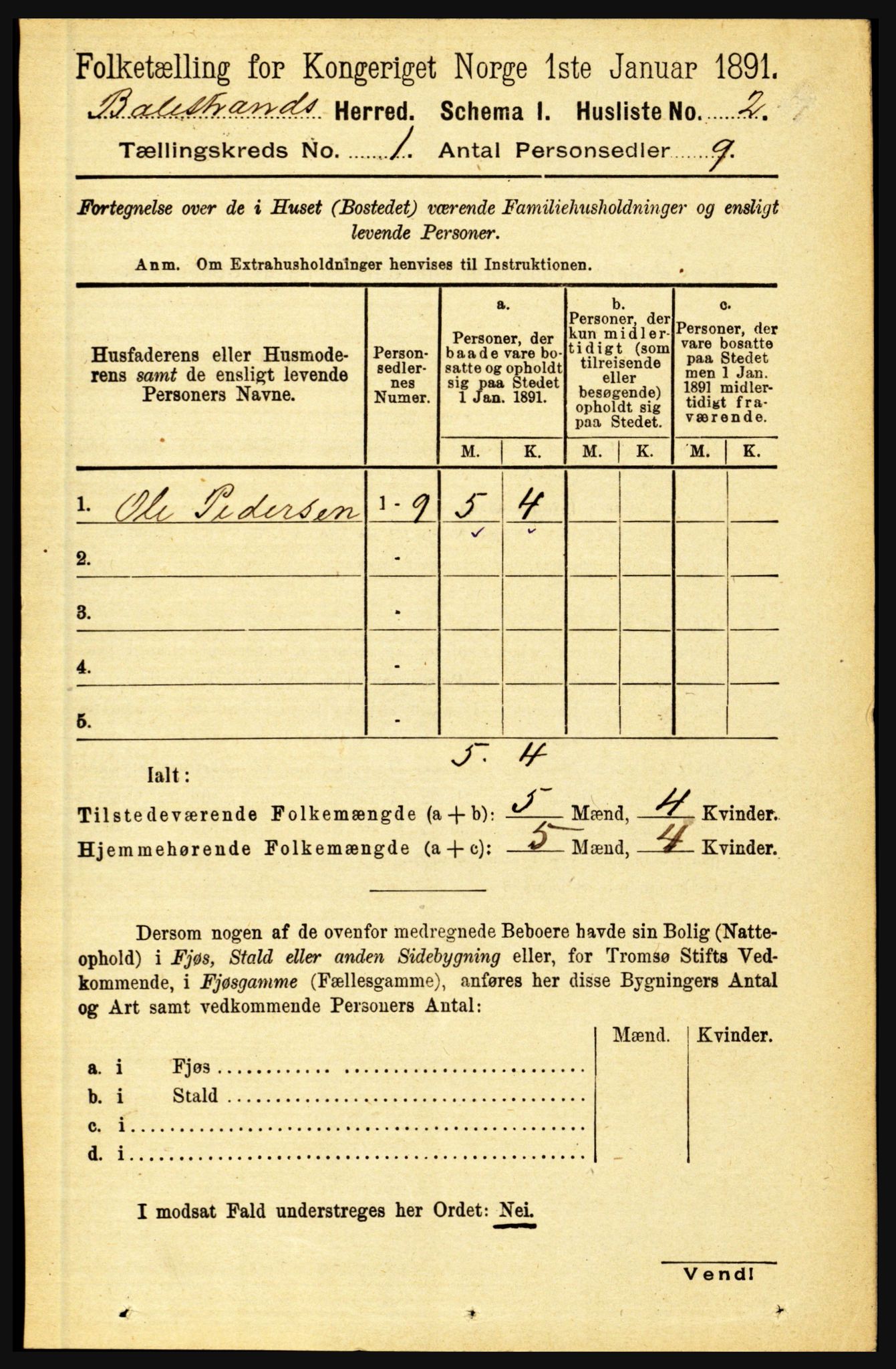 RA, 1891 census for 1418 Balestrand, 1891, p. 32