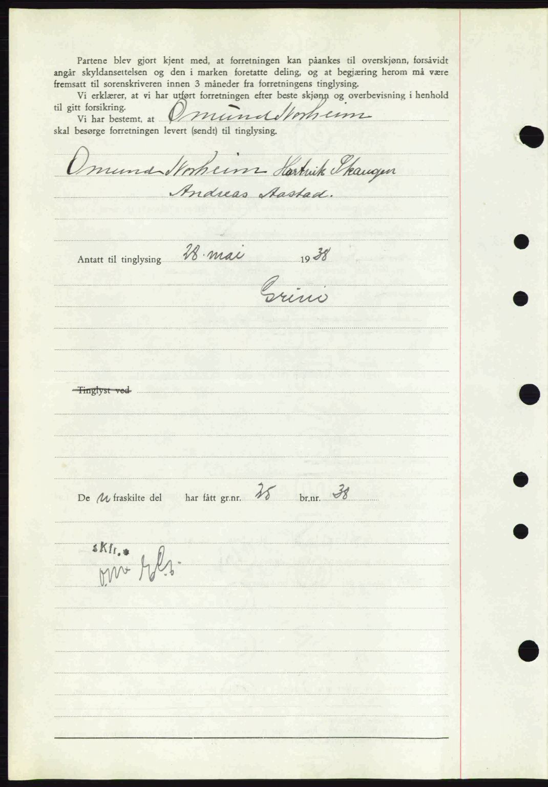 Bamble sorenskriveri, AV/SAKO-A-214/G/Ga/Gag/L0002: Mortgage book no. A-2, 1937-1938, Diary no: : 459/1938