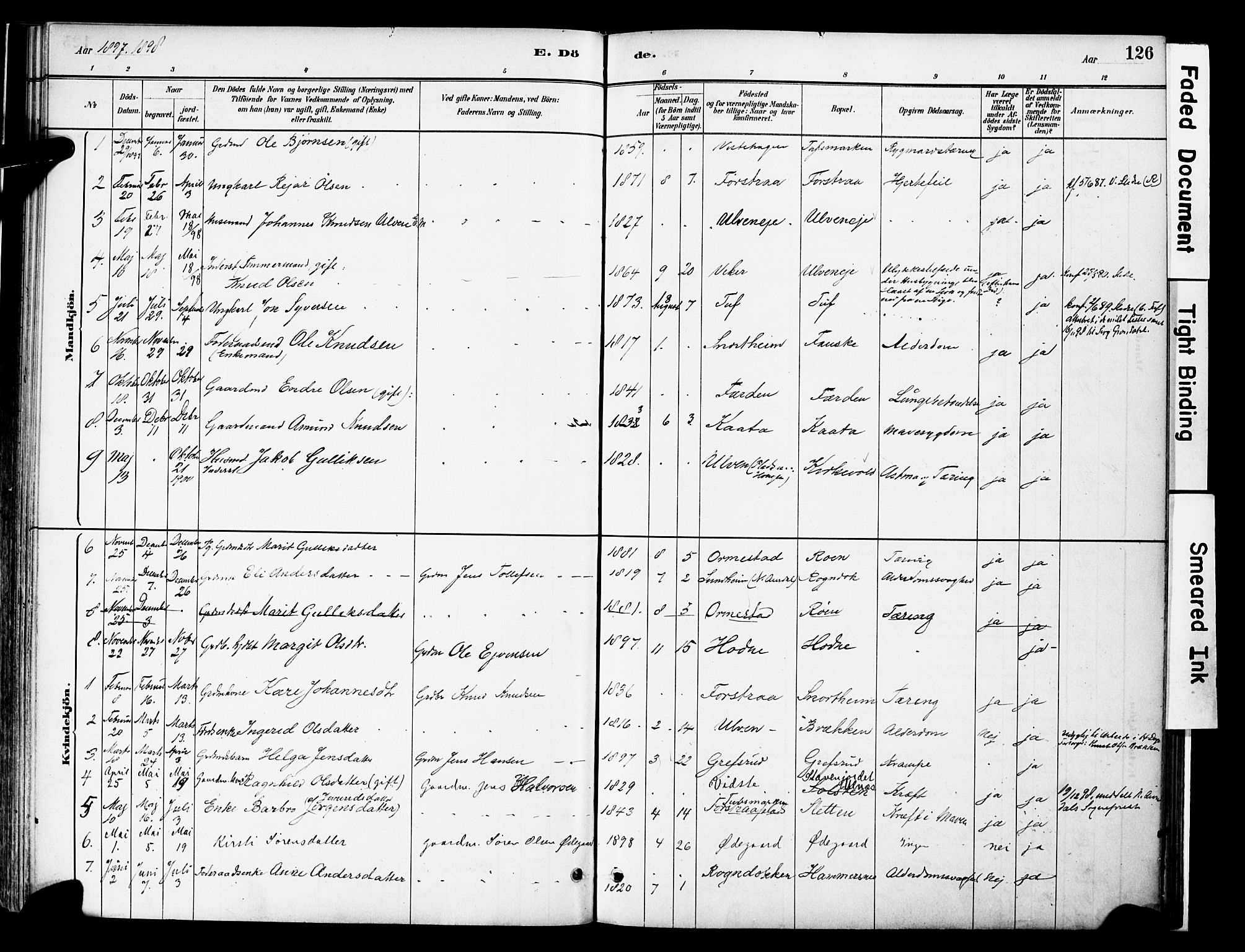Vestre Slidre prestekontor, SAH/PREST-136/H/Ha/Haa/L0006: Parish register (official) no. 6, 1881-1912, p. 126