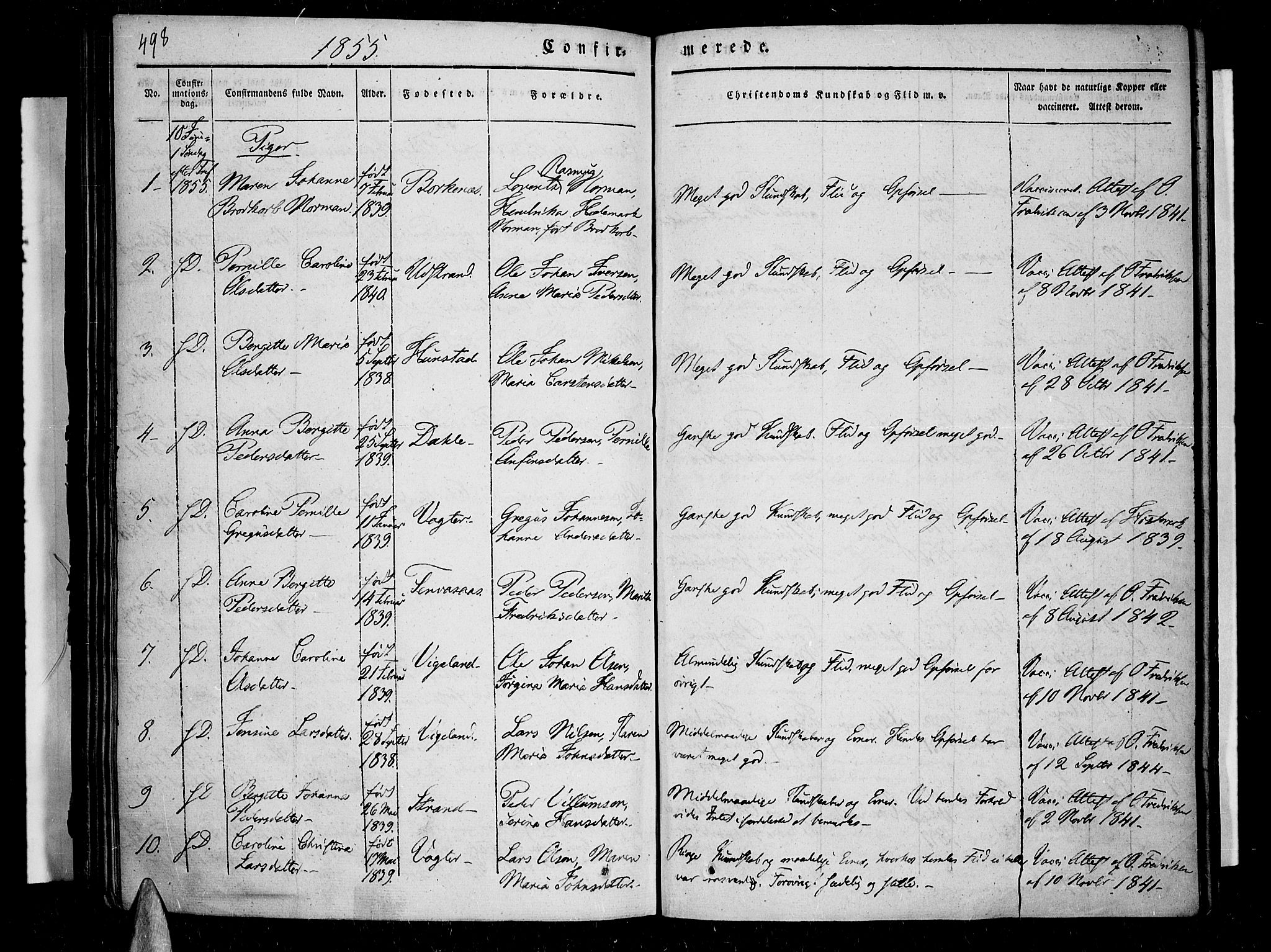 Kvæfjord sokneprestkontor, SATØ/S-1323/G/Ga/Gaa/L0003kirke: Parish register (official) no. 3, 1830-1857, p. 498