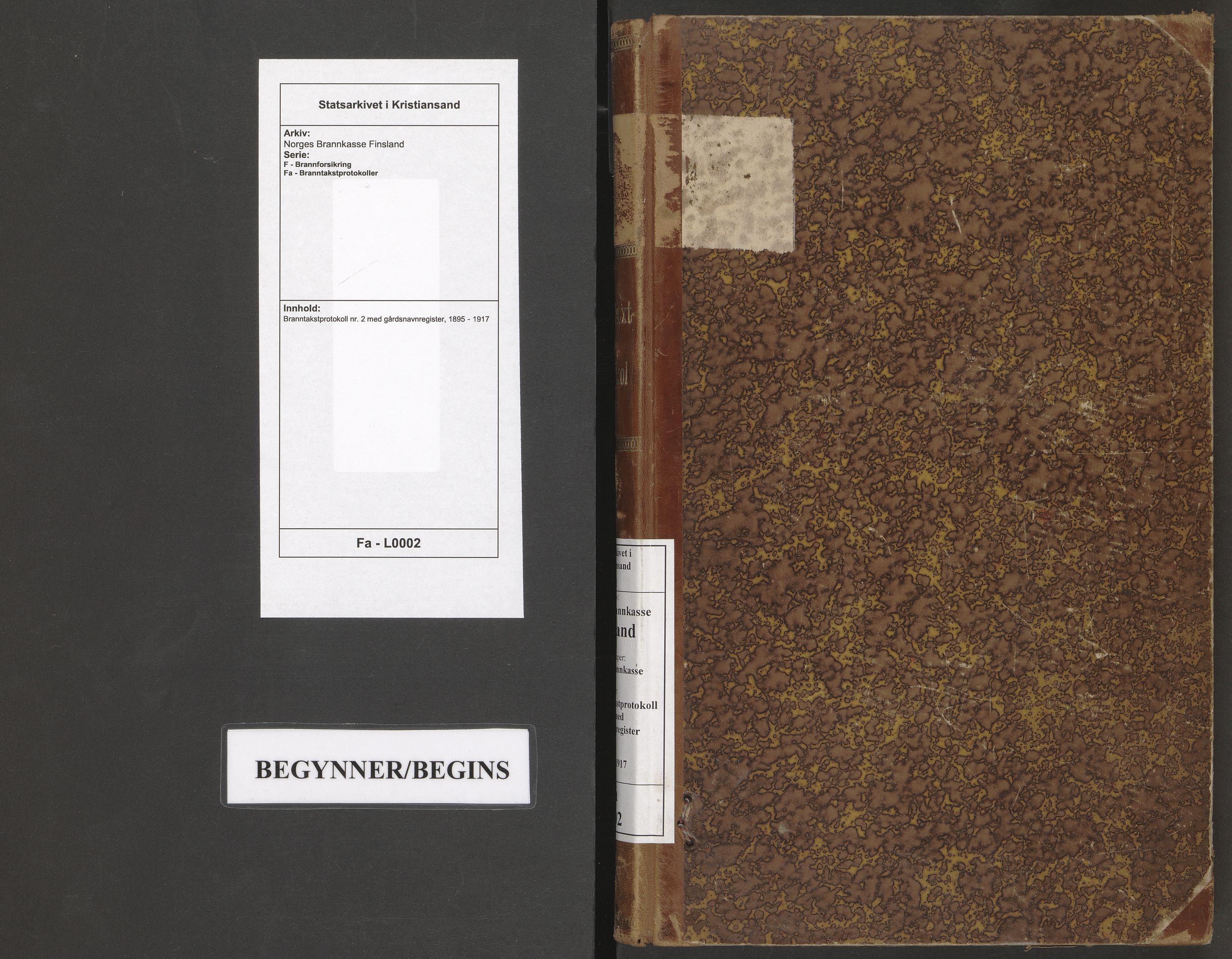 Norges Brannkasse Finsland, AV/SAK-2241-0013/F/Fa/L0002: Branntakstprotokoll nr. 2 med gårdsnavnregister, 1895-1917