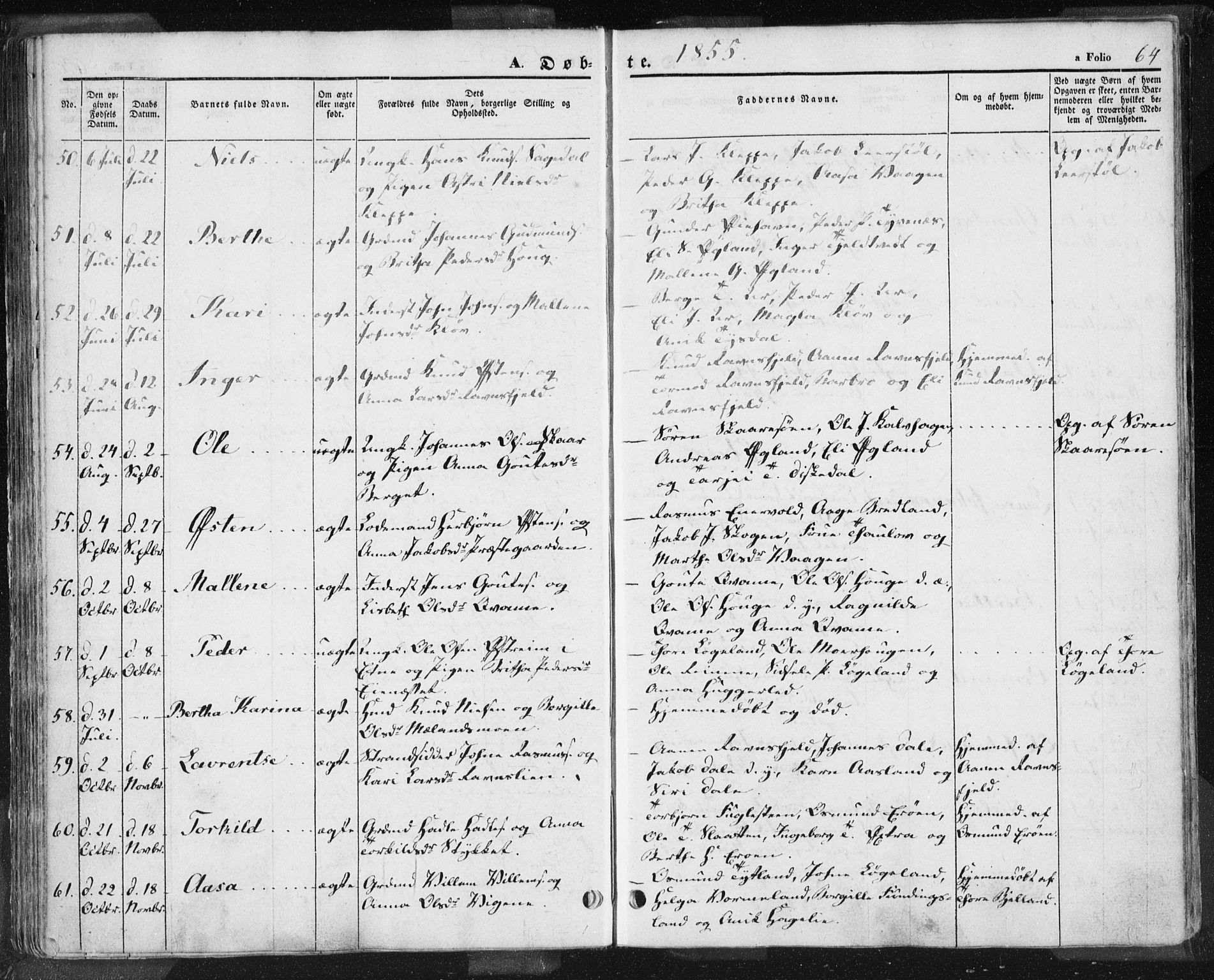 Hjelmeland sokneprestkontor, AV/SAST-A-101843/01/IV/L0009: Parish register (official) no. A 9, 1846-1860, p. 64